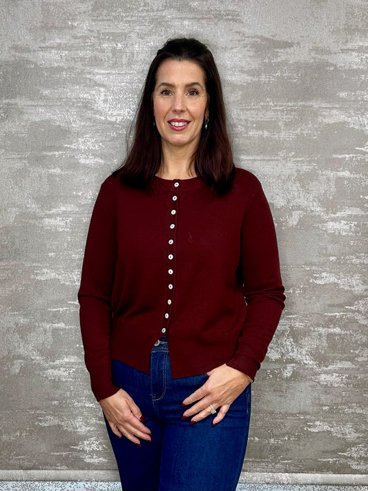 White Leaf Burgundy Button Cardigan LGN13BU