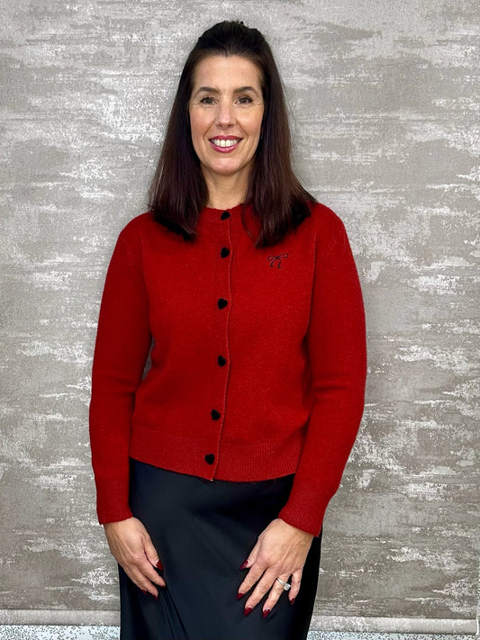 White Leaf Red Bow & Heart Cardigan LGN151RS