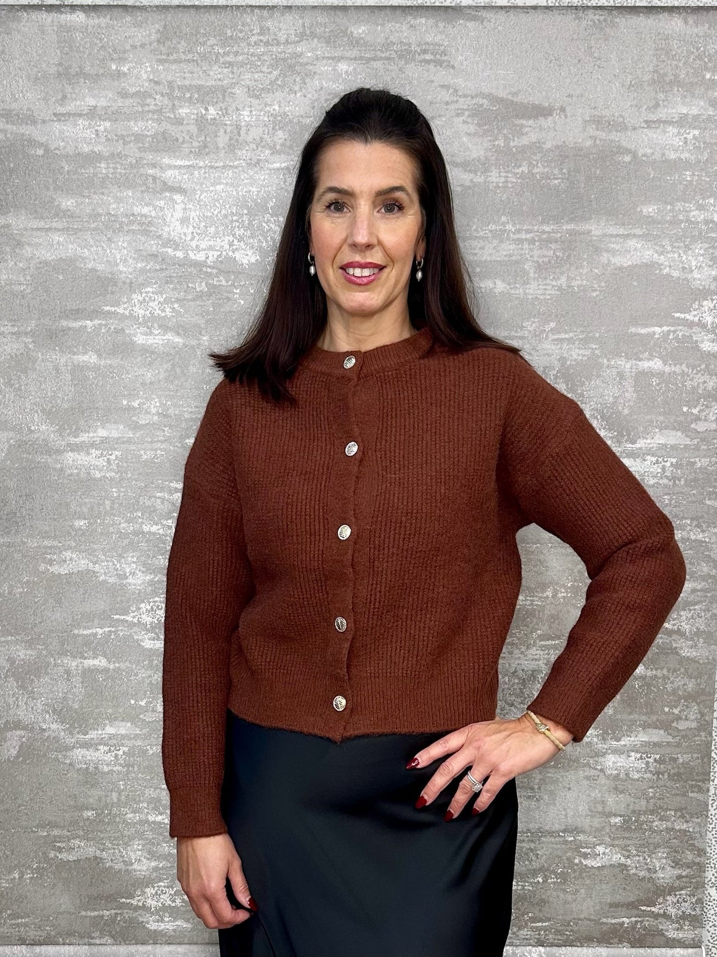 White Leaf Brown Waffle Cardigan LGN158AS