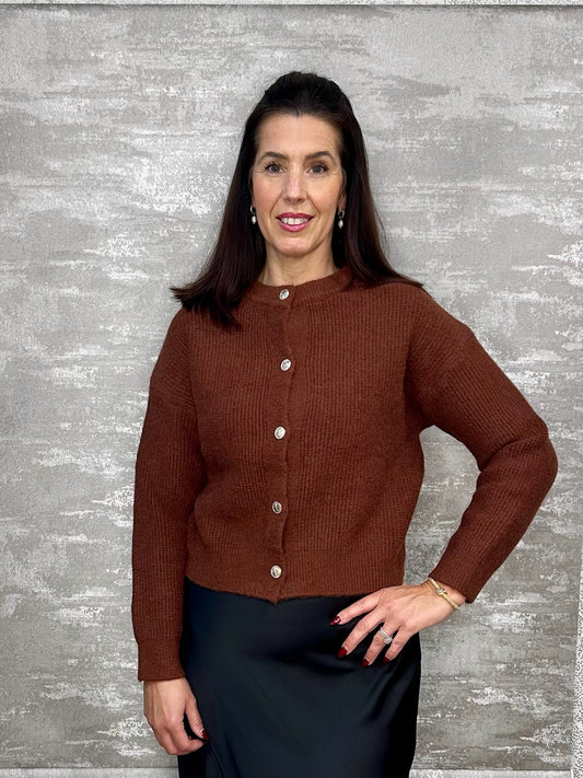 White Leaf Brown Waffle Cardigan LGN158AS