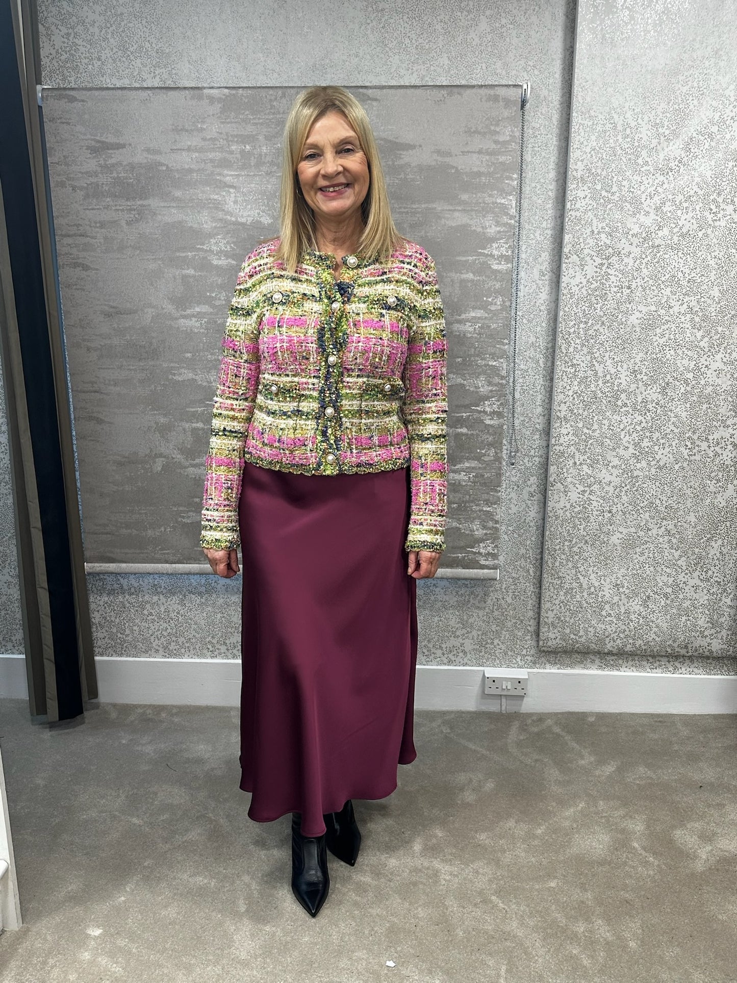 White Leaf Satin Skirt in Plum LGN22PL