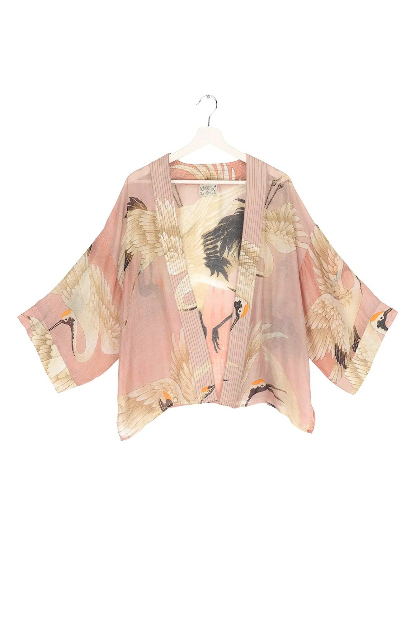 One Hundred Stars Stork Plaster Pink Kimono
