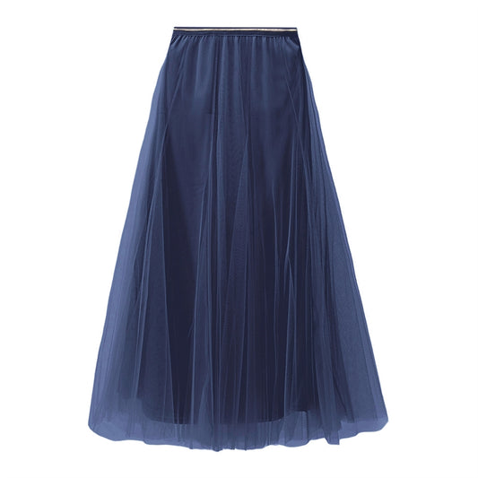 White Leaf Tulle Layer Skirt in Navy LGQ23N