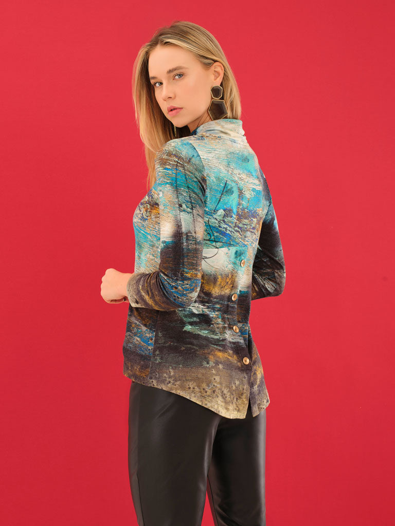Dolcezza Blue Cowl Neck Top 75602