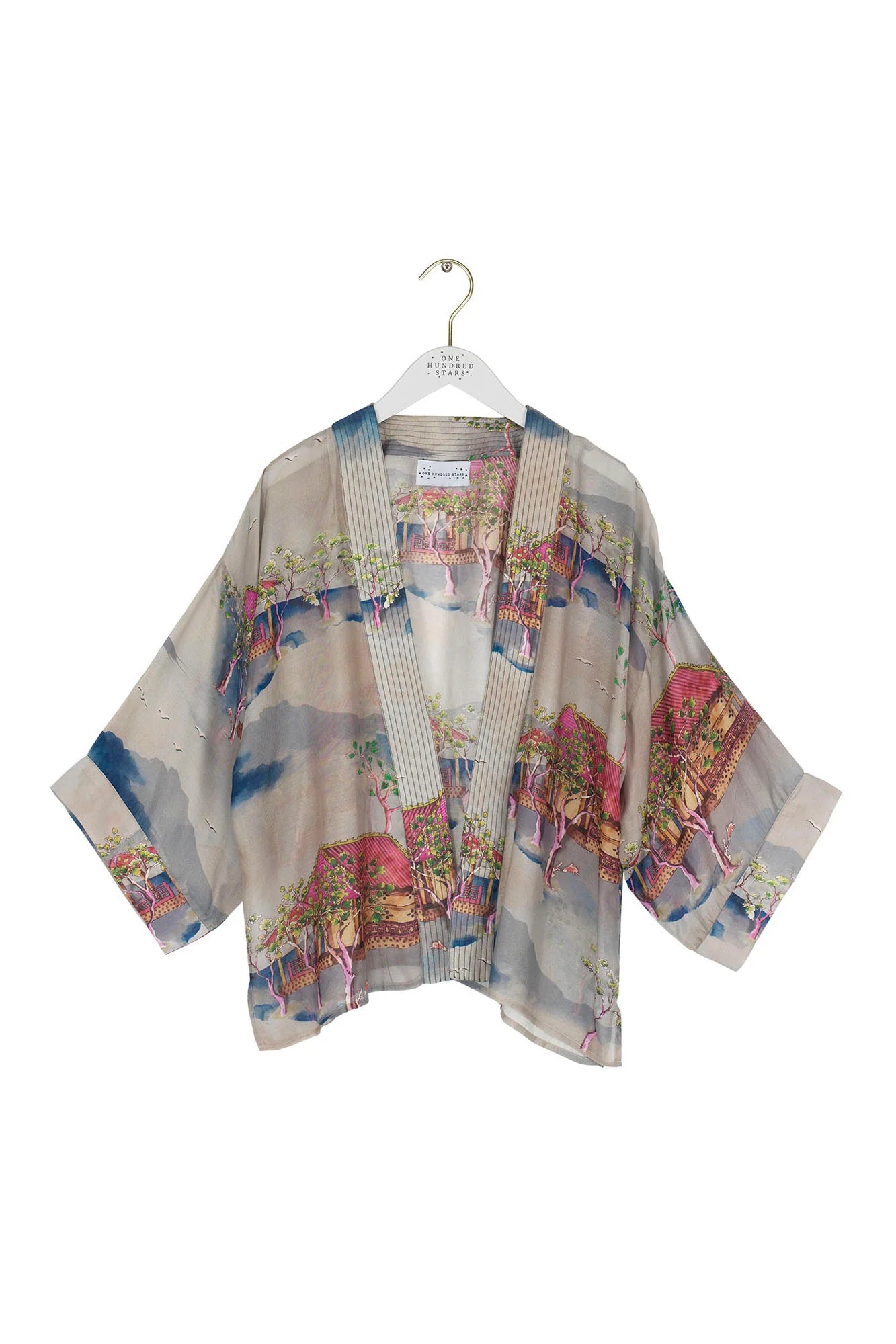 One Hundred Stars Oriental Landscape Kimono in Grey
