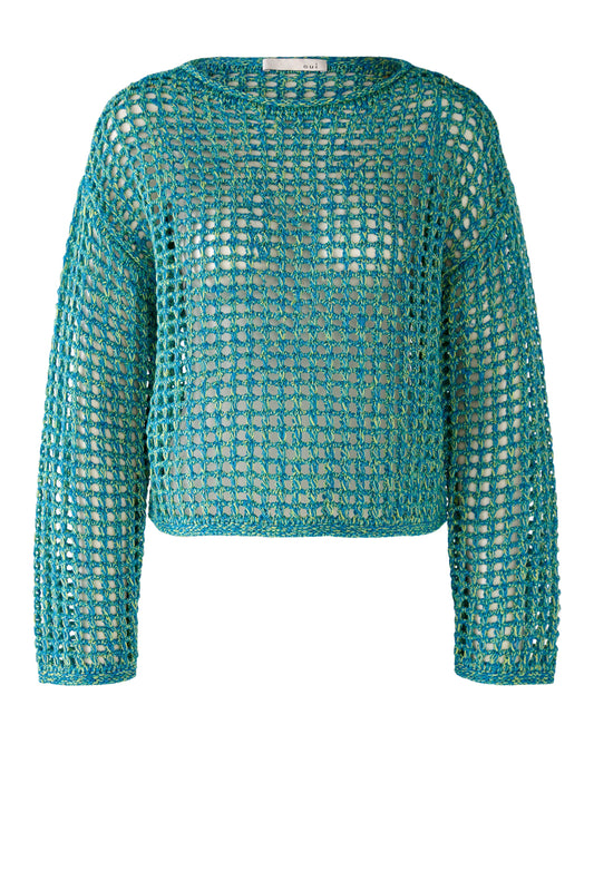 Oui Turquoise Holey Knit Sweater