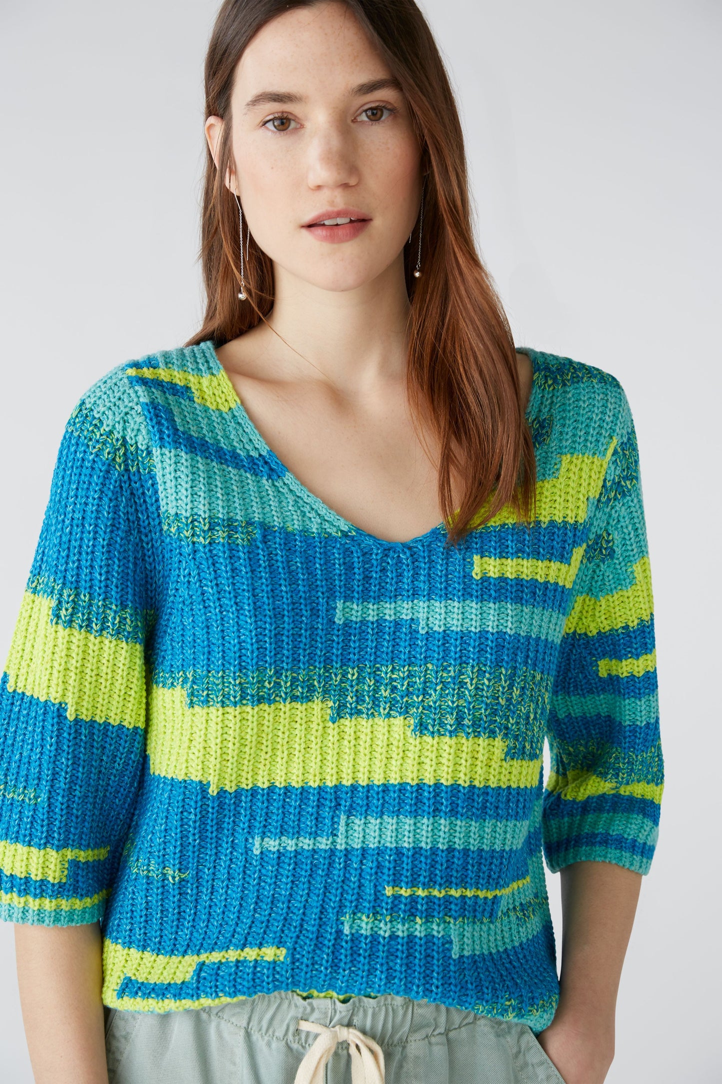 Oui Lime & Turquoise Sweater