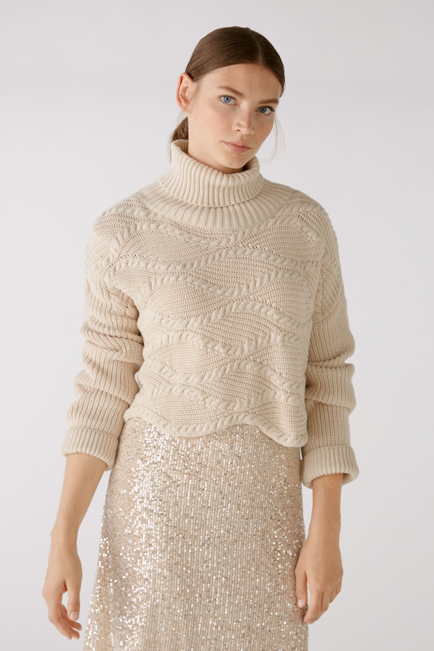 Oui Cable Knit Cropped Sweater