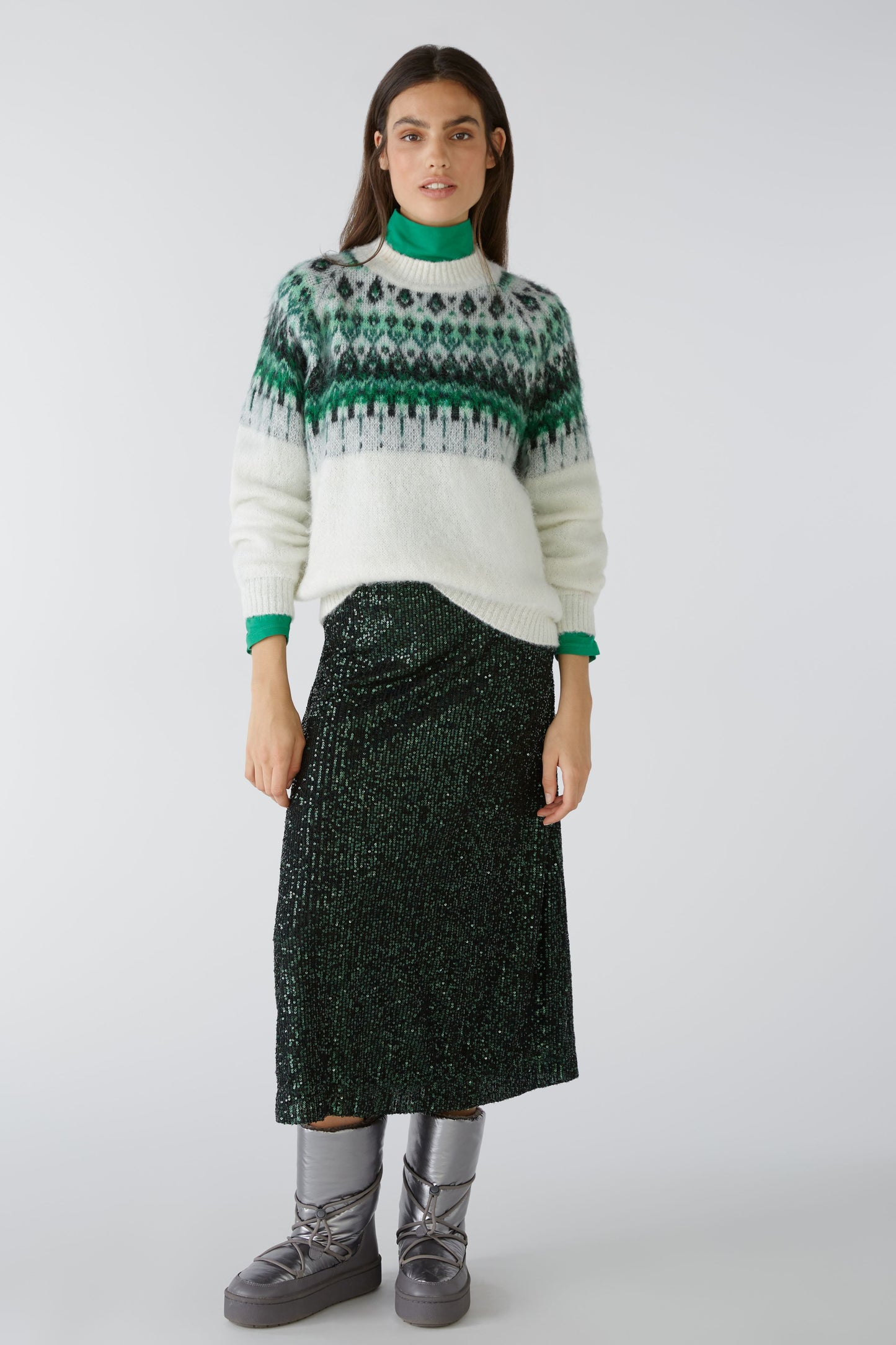 Oui Green Sequin Skirt