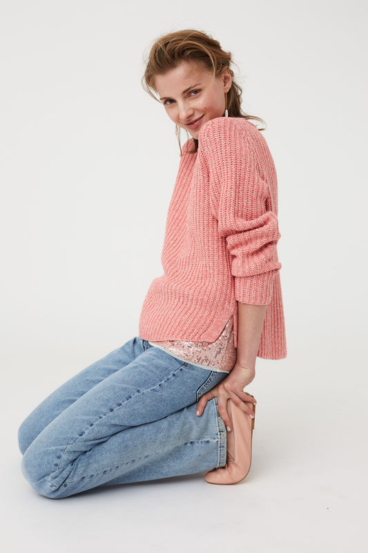 Oui Pink Ribbed Sweater