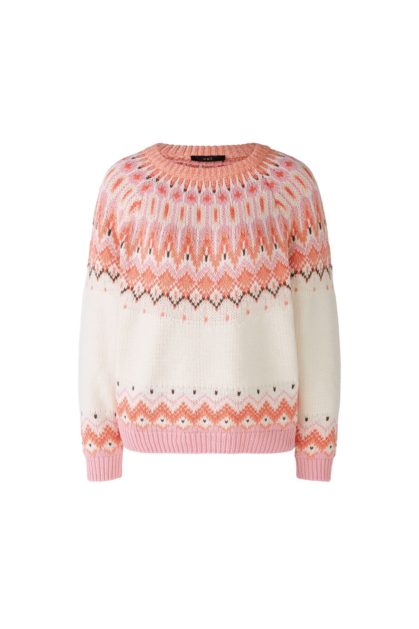Oui Coral & Cream Fairisle Sweater