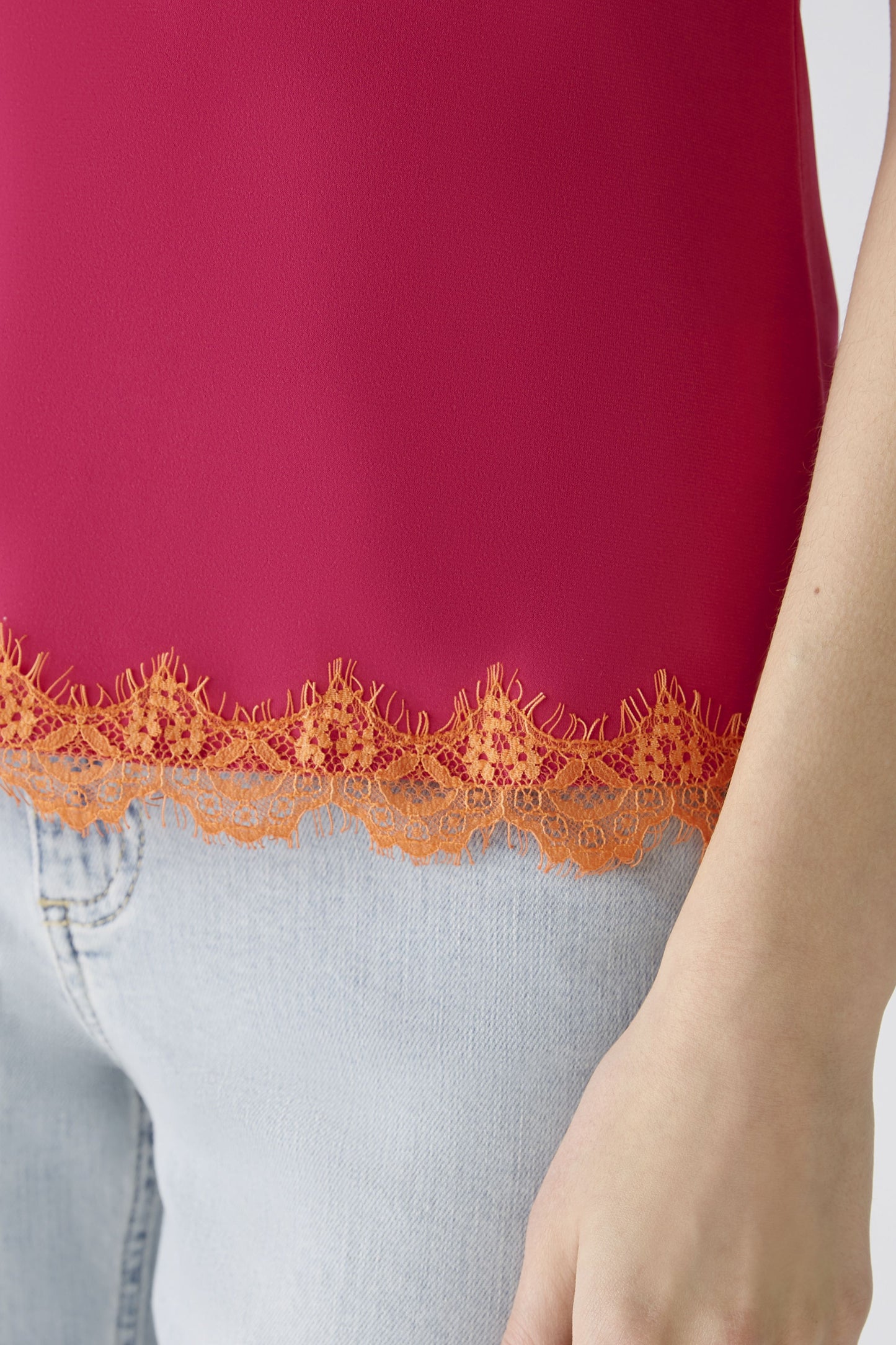Oui 87194 pink/orange  lace trim camisole