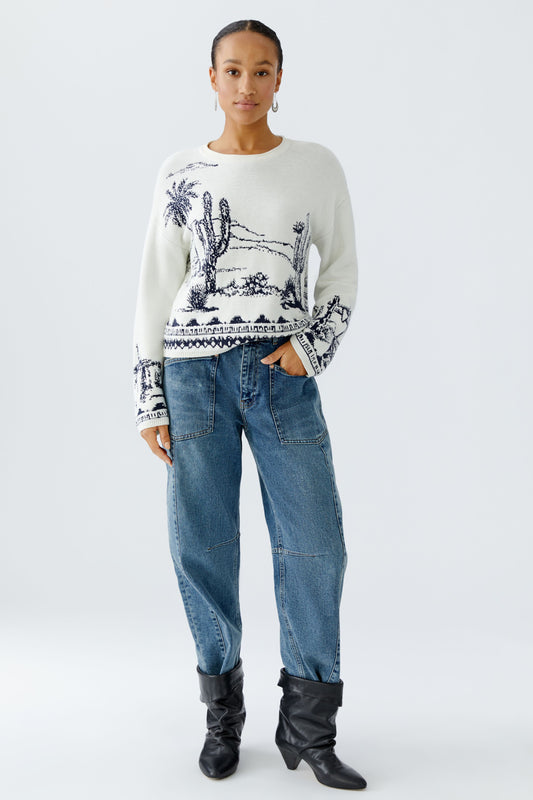 Oui Cactus Print Sweater 94263
