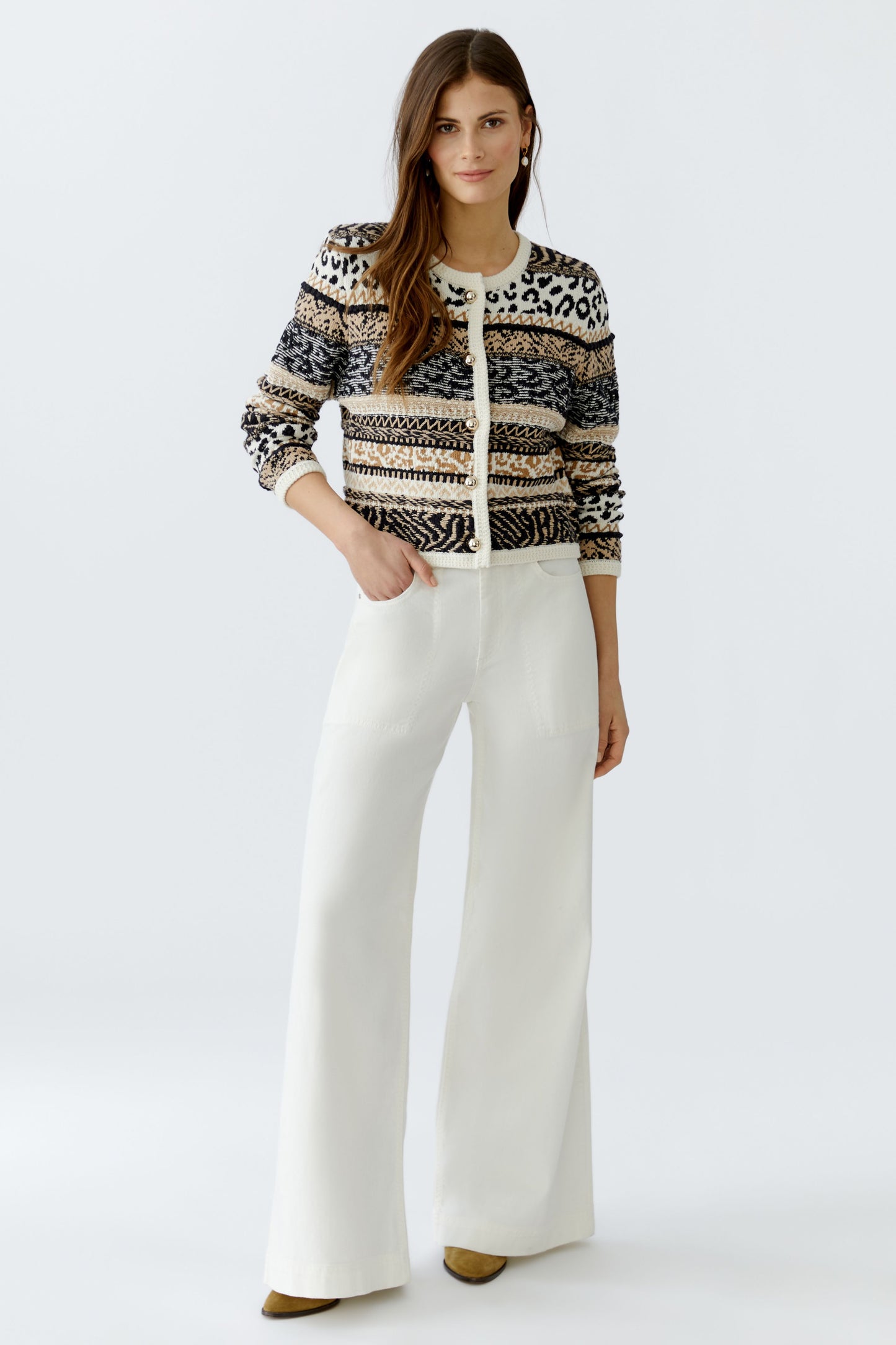Oui Cream/Black Cardigan 93790
