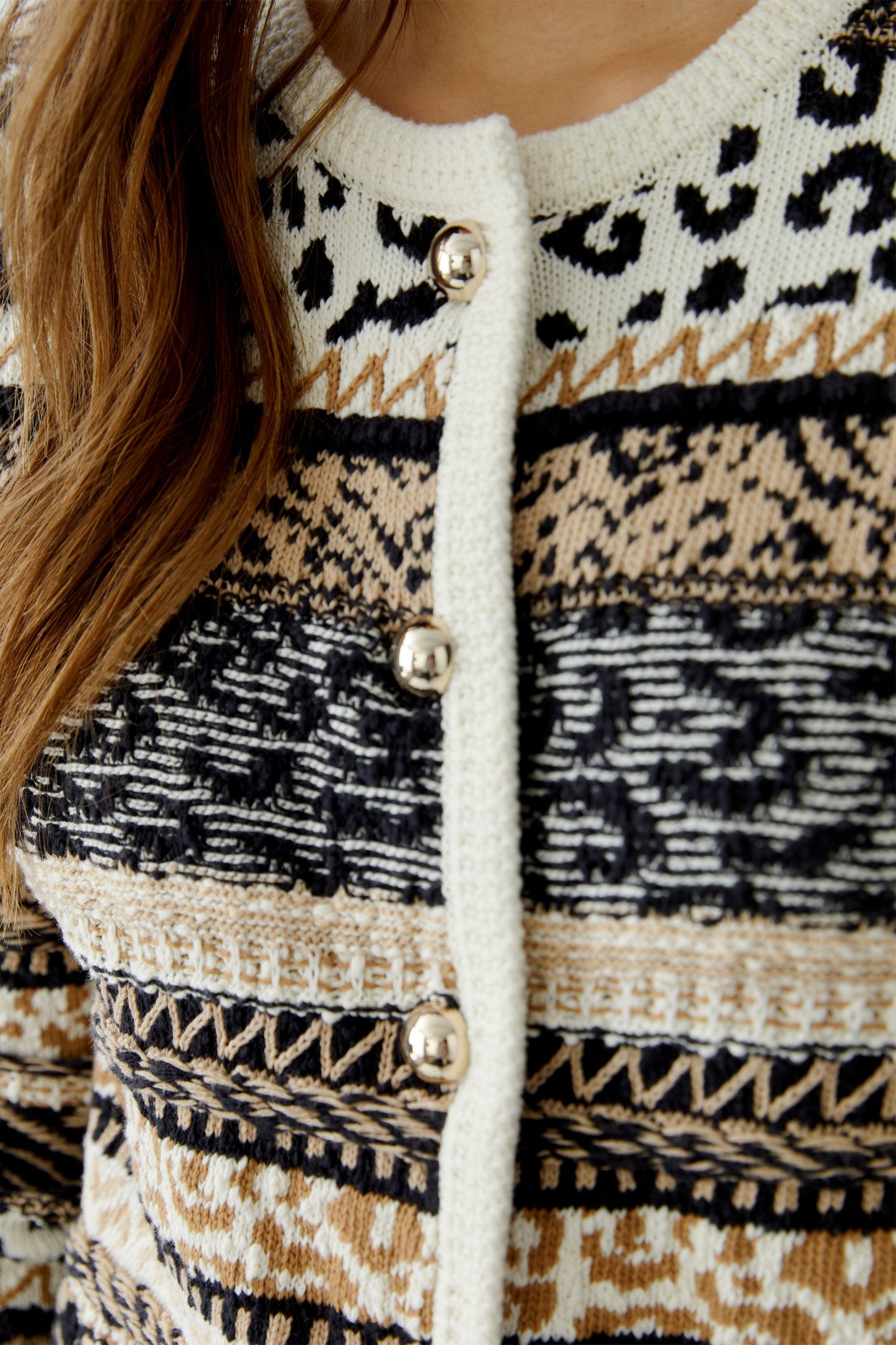 Oui Cream/Black Cardigan 93790