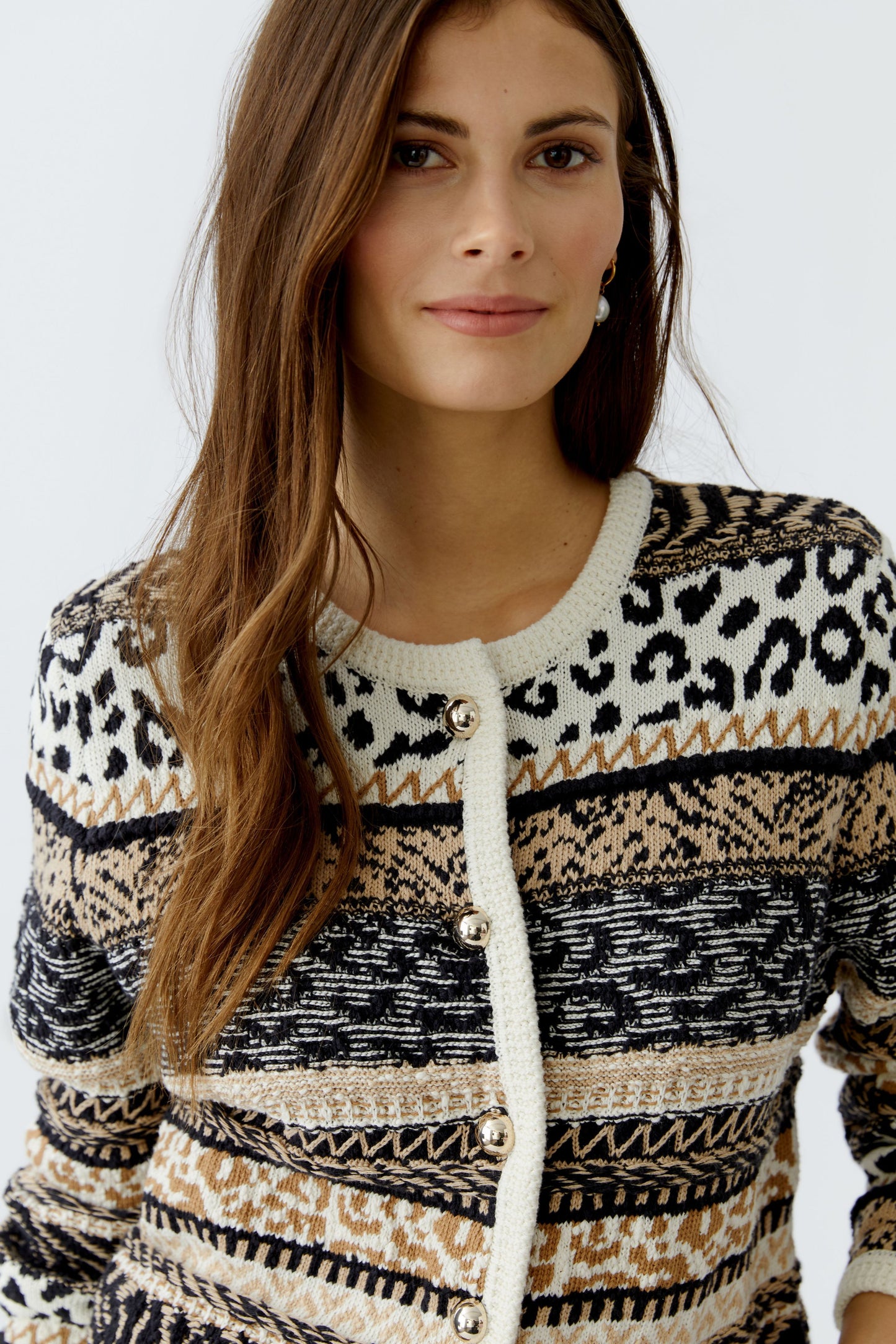 Oui Cream/Black Cardigan 93790