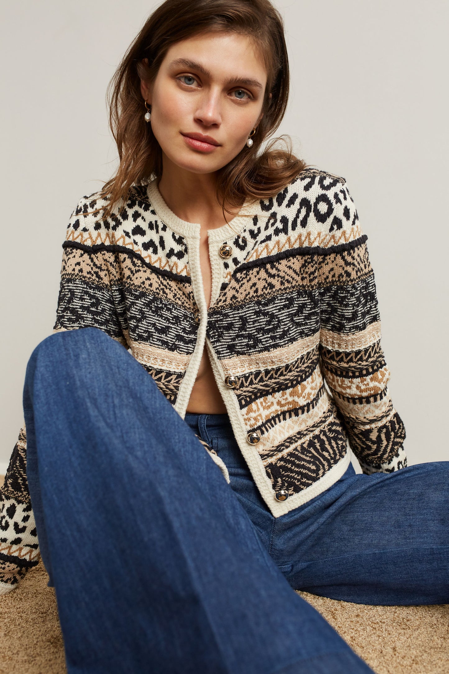 Oui Cream/Black Cardigan 93790