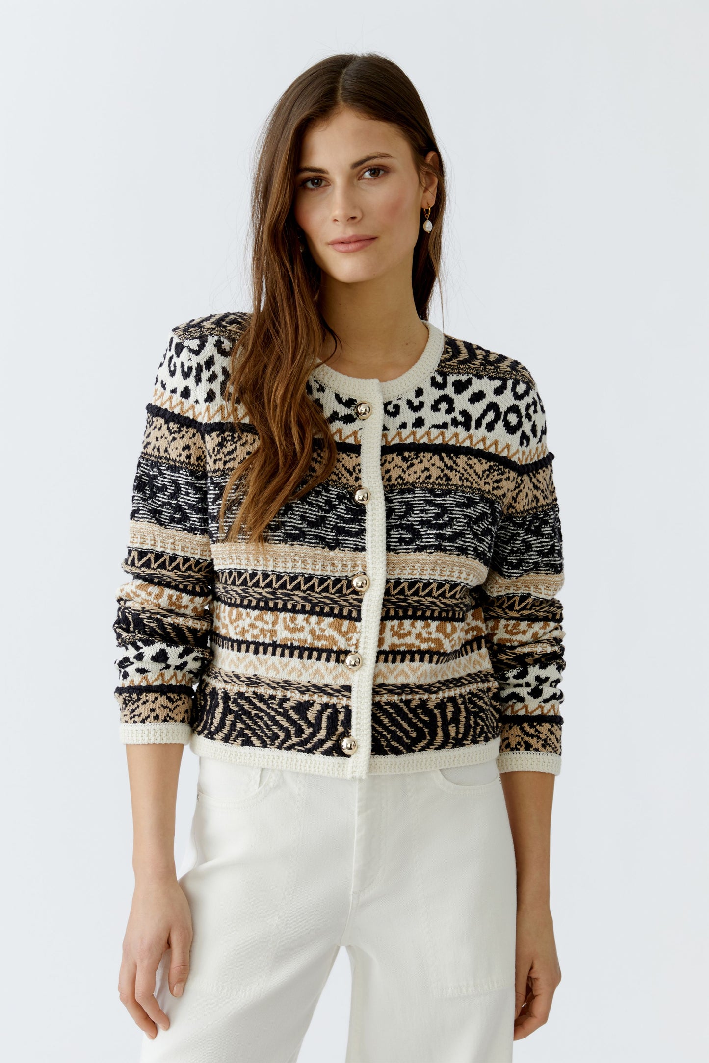 Oui Cream/Black Cardigan 93790