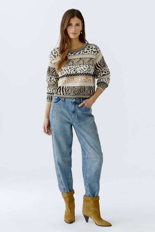 Oui Cream/Black Cropped Sweater 93910