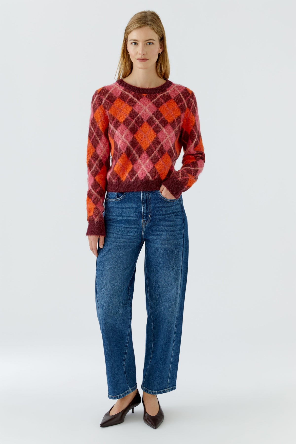 Oui Hairy Check Sweater 99849