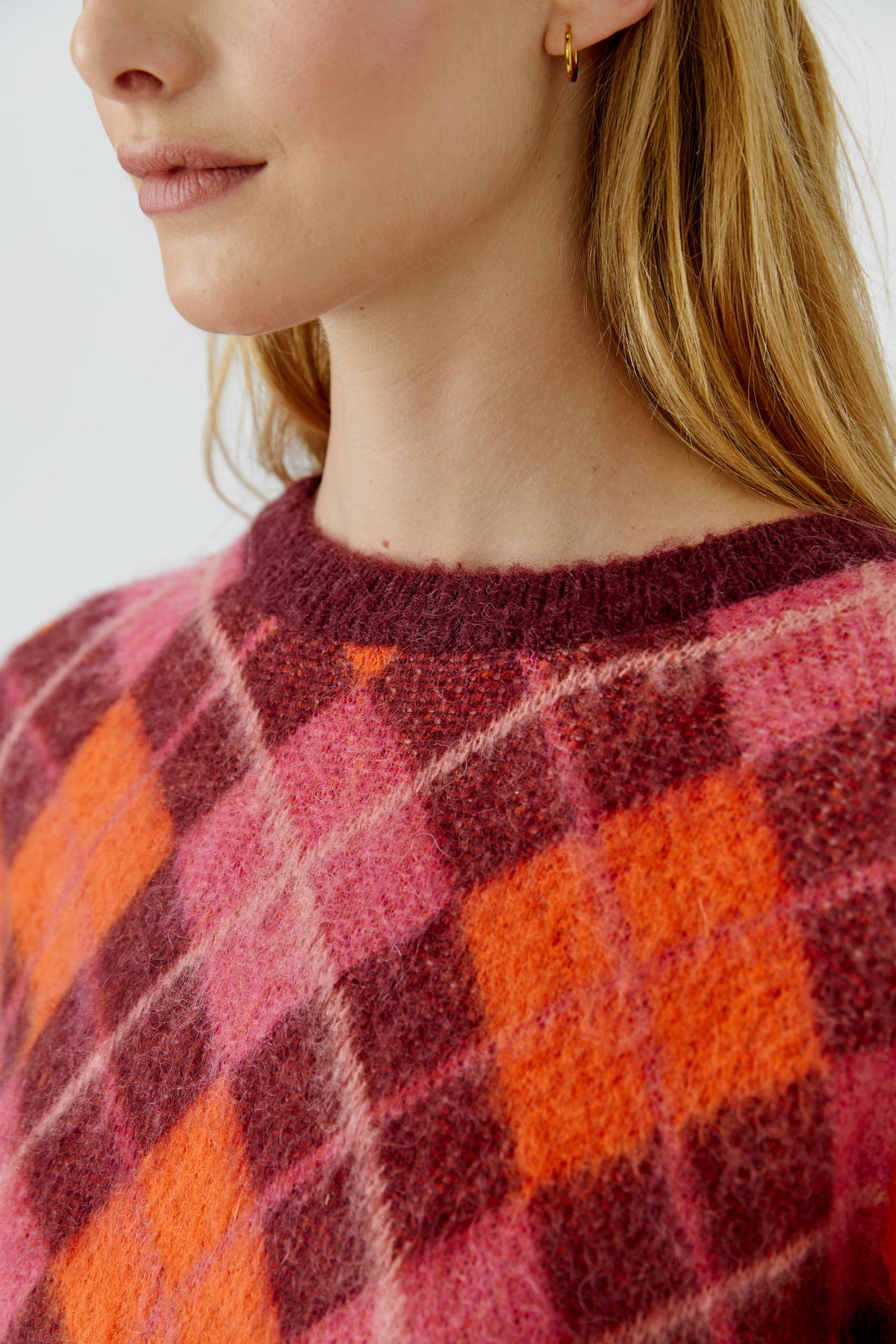 Oui Hairy Check Sweater 99849