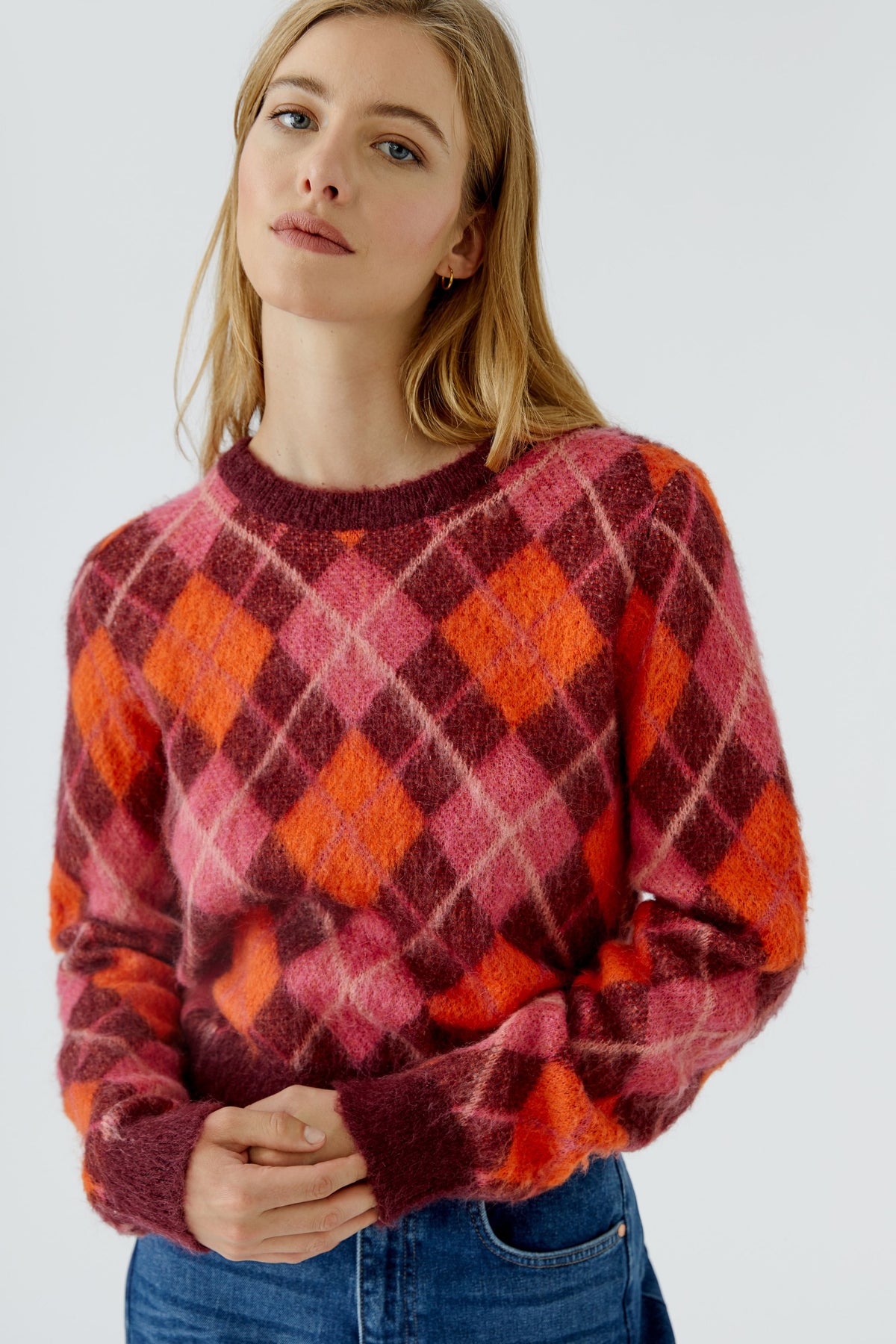 Oui Hairy Check Sweater 99849