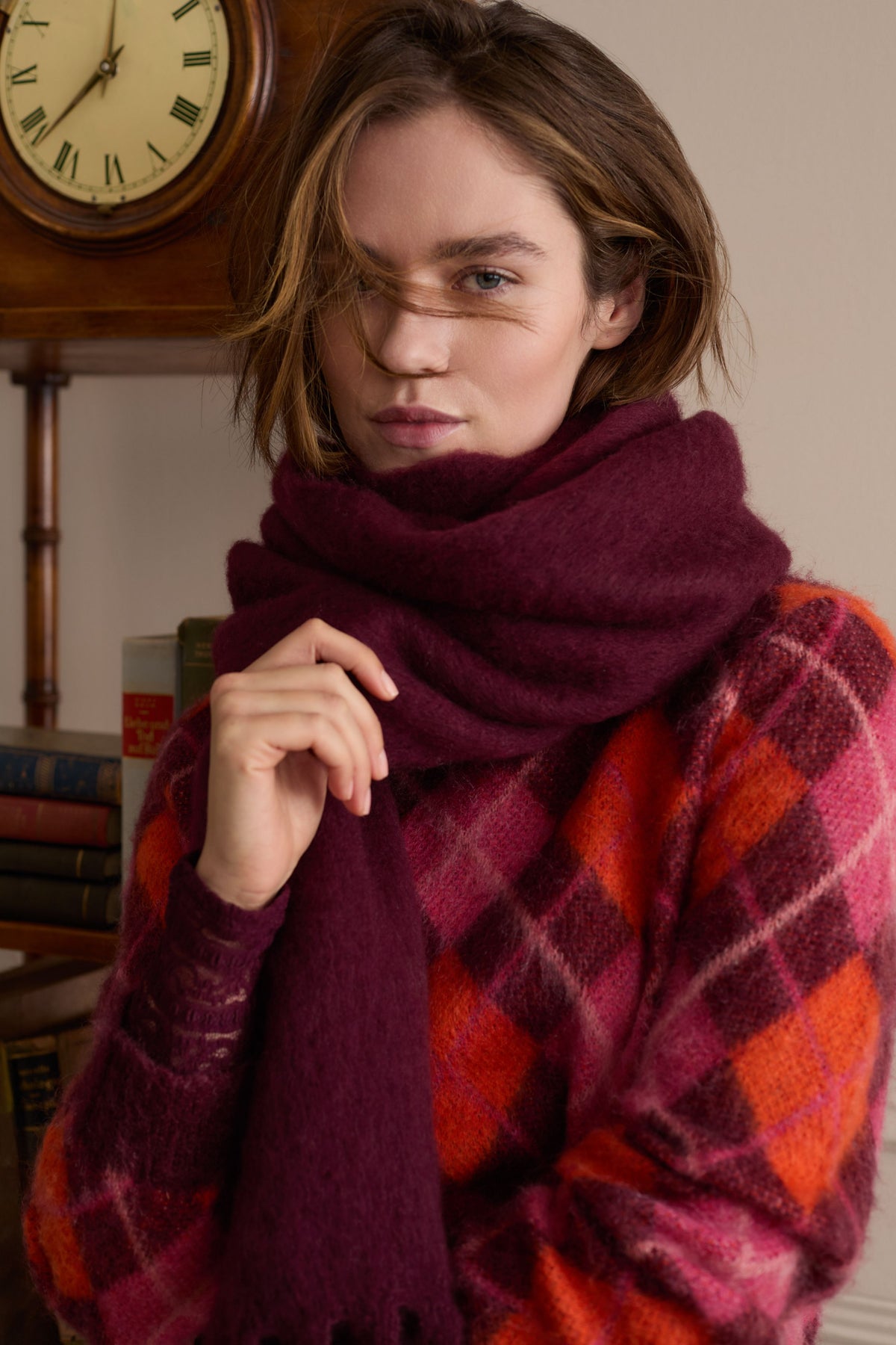 Oui Hairy Check Sweater 99849