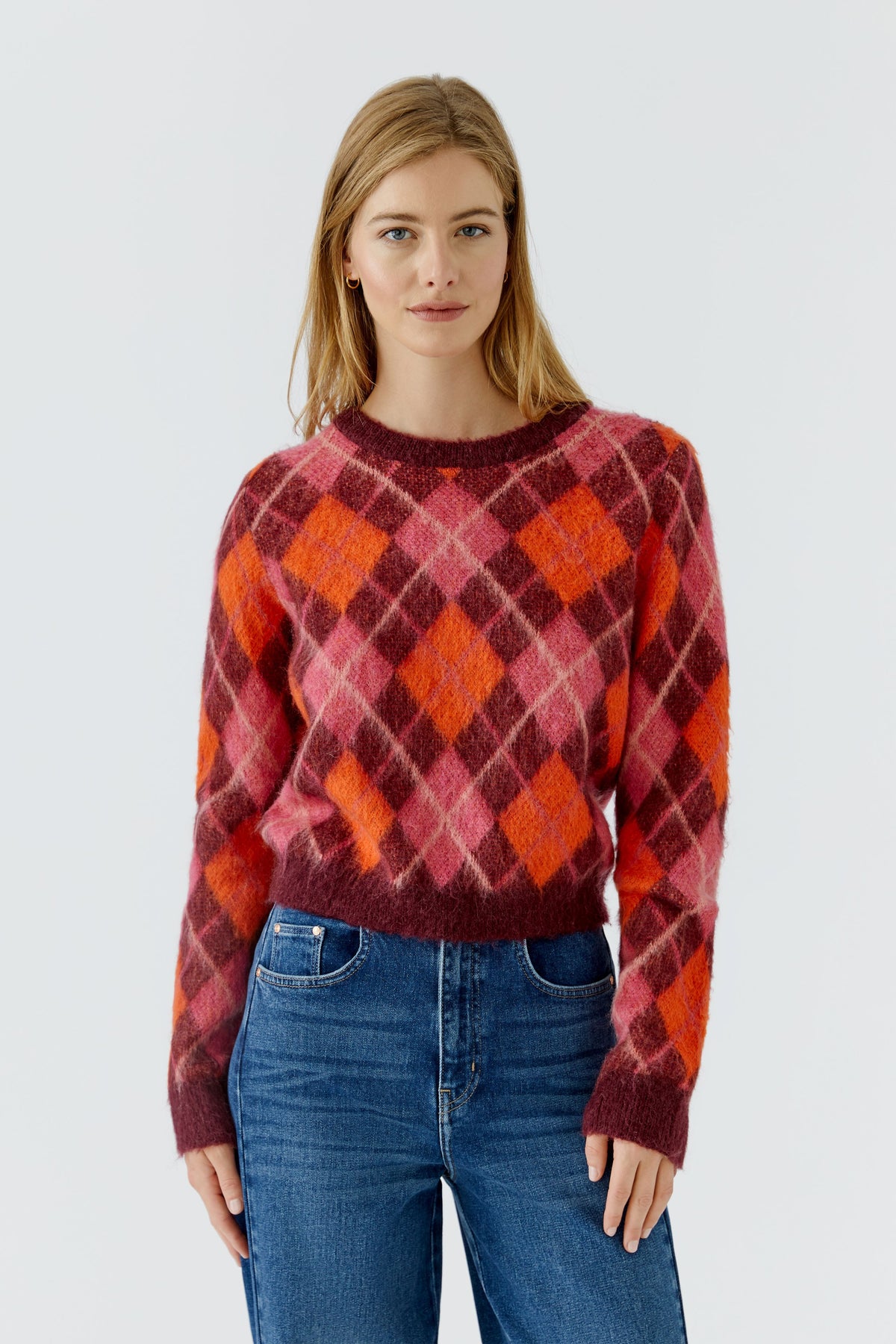 Oui Hairy Check Sweater 99849