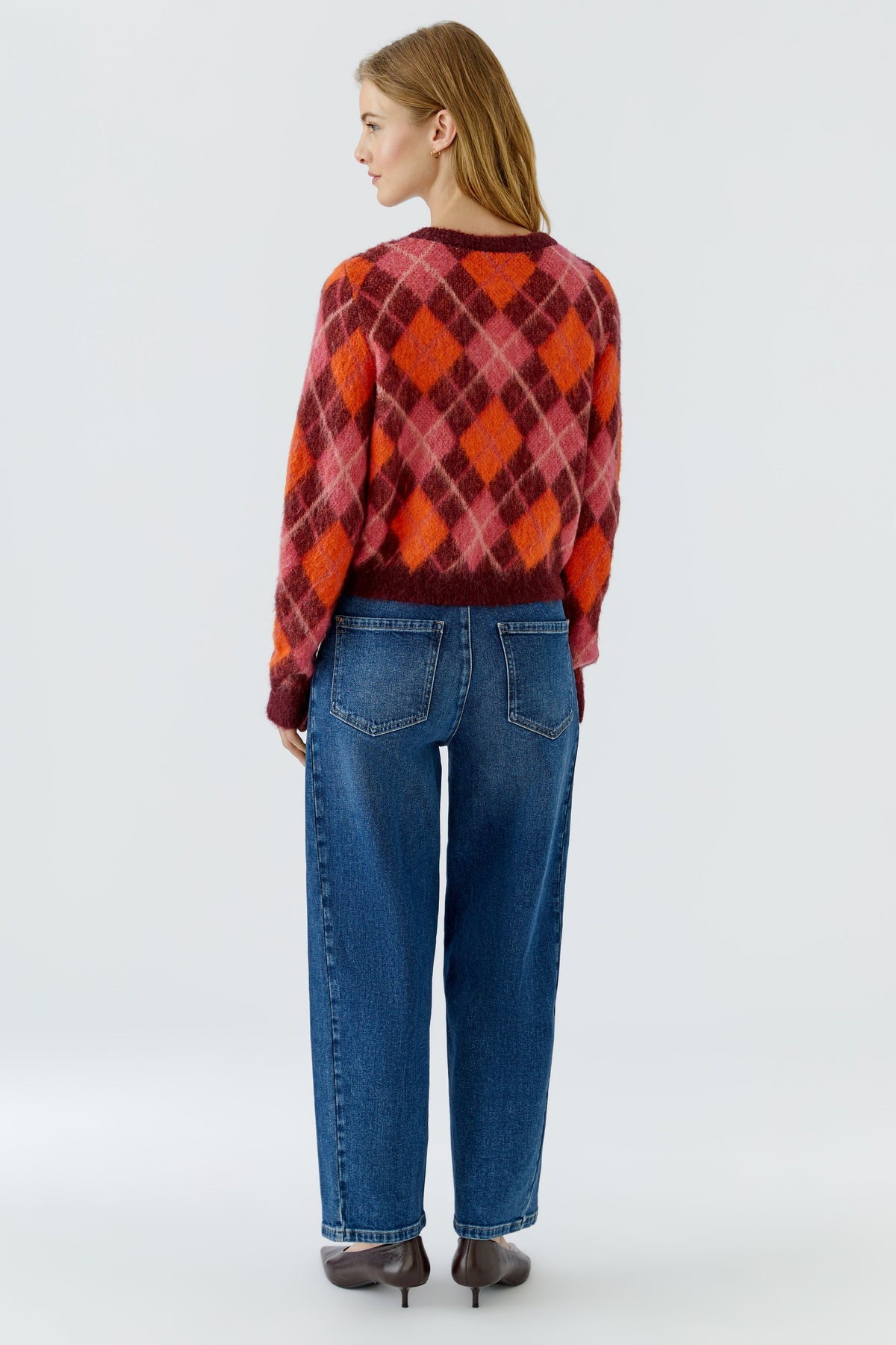 Oui Hairy Check Sweater 99849