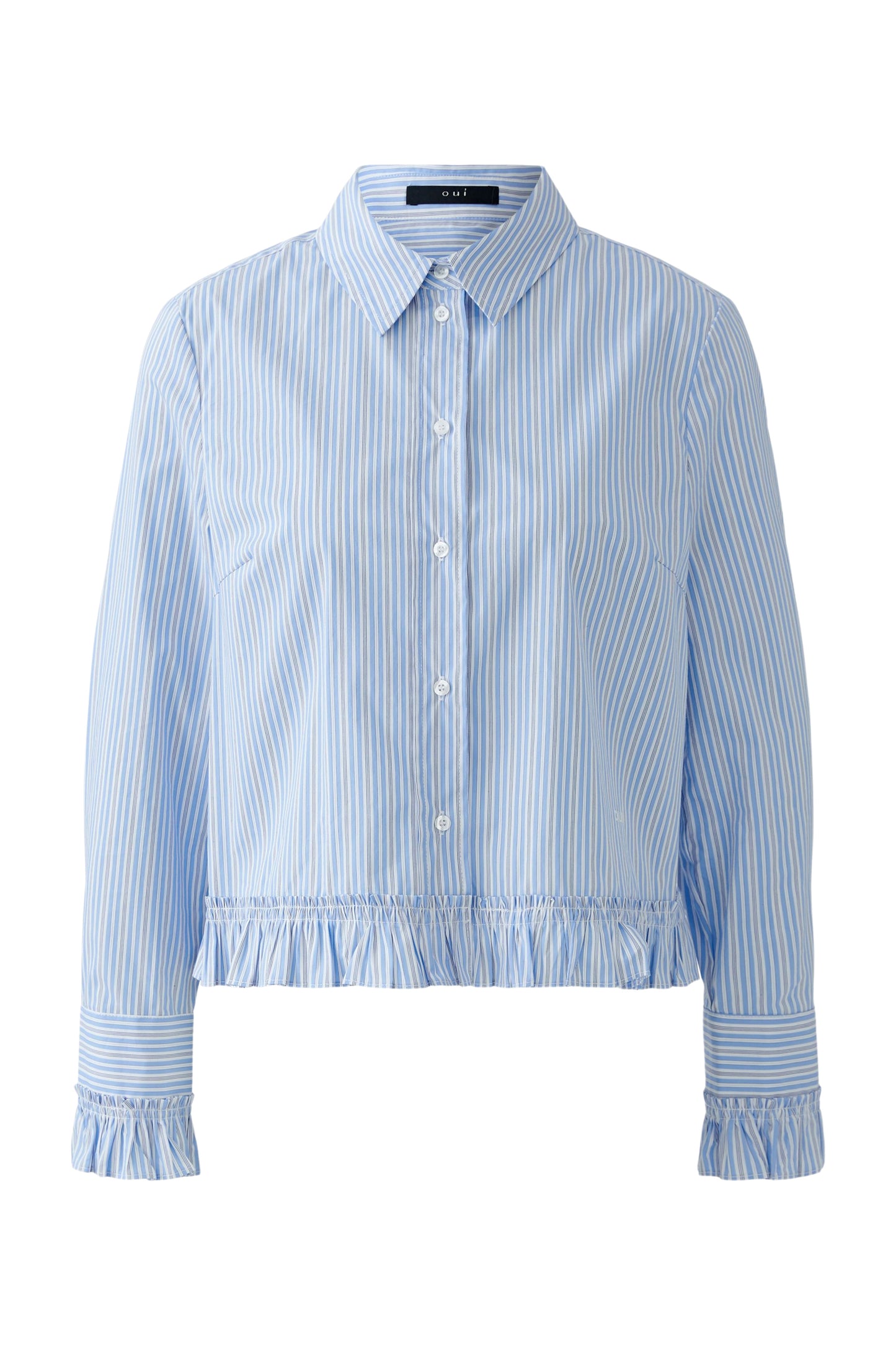 Oui Blue Stripe Frill Detail Shirt 94377
