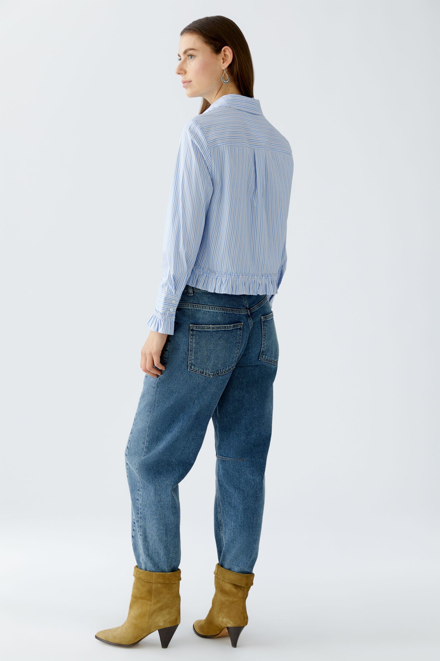 Oui Blue Stripe Frill Detail Shirt 94377