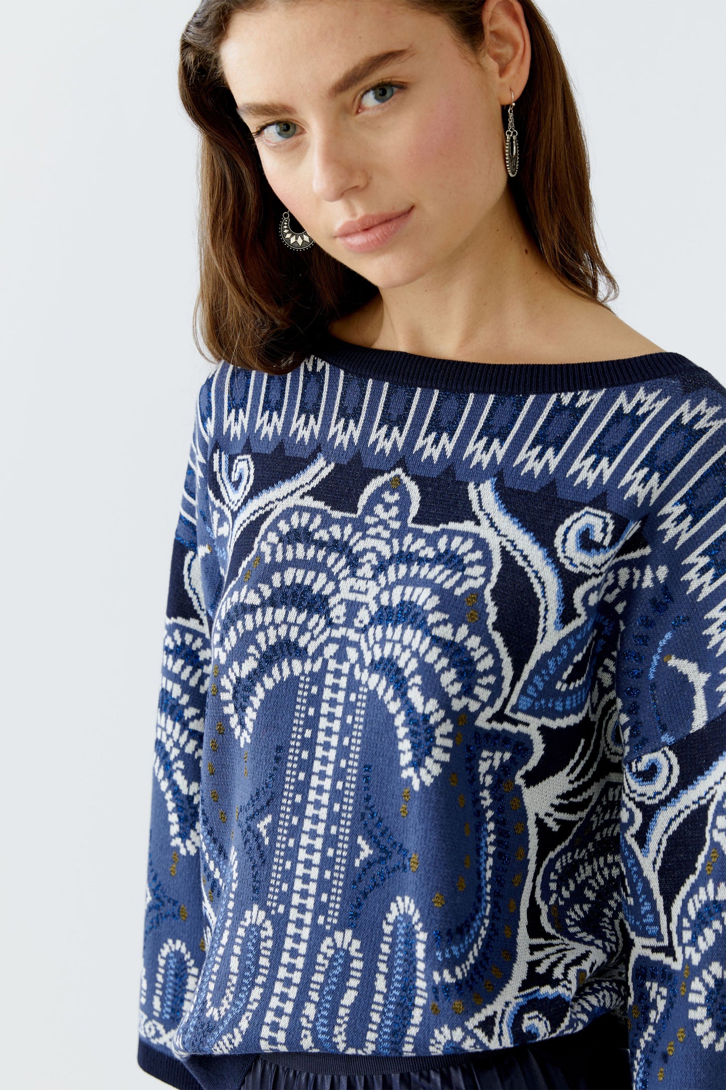 Oui Blue/Cream Sweater 94262