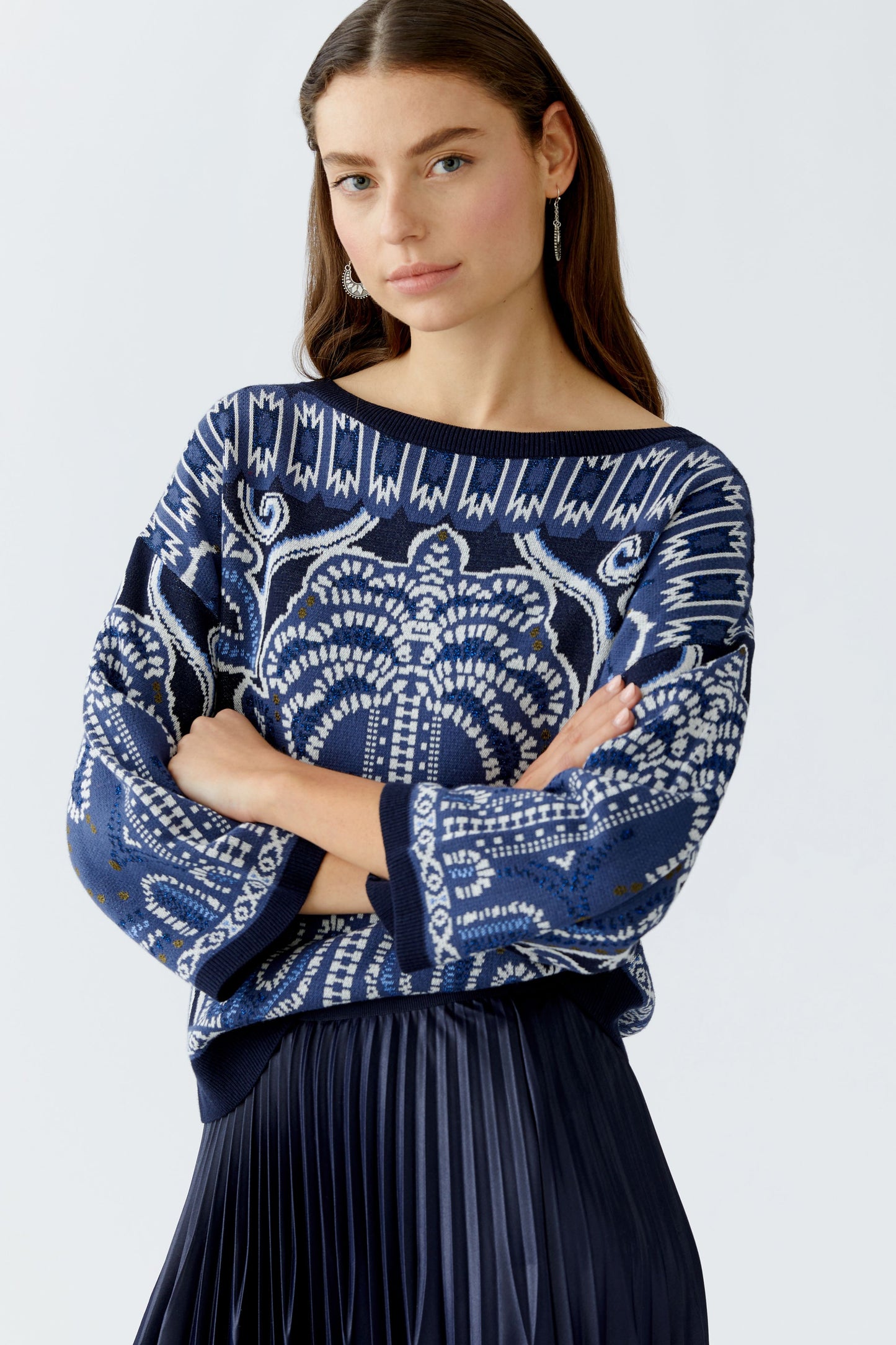 Oui Blue/Cream Sweater 94262