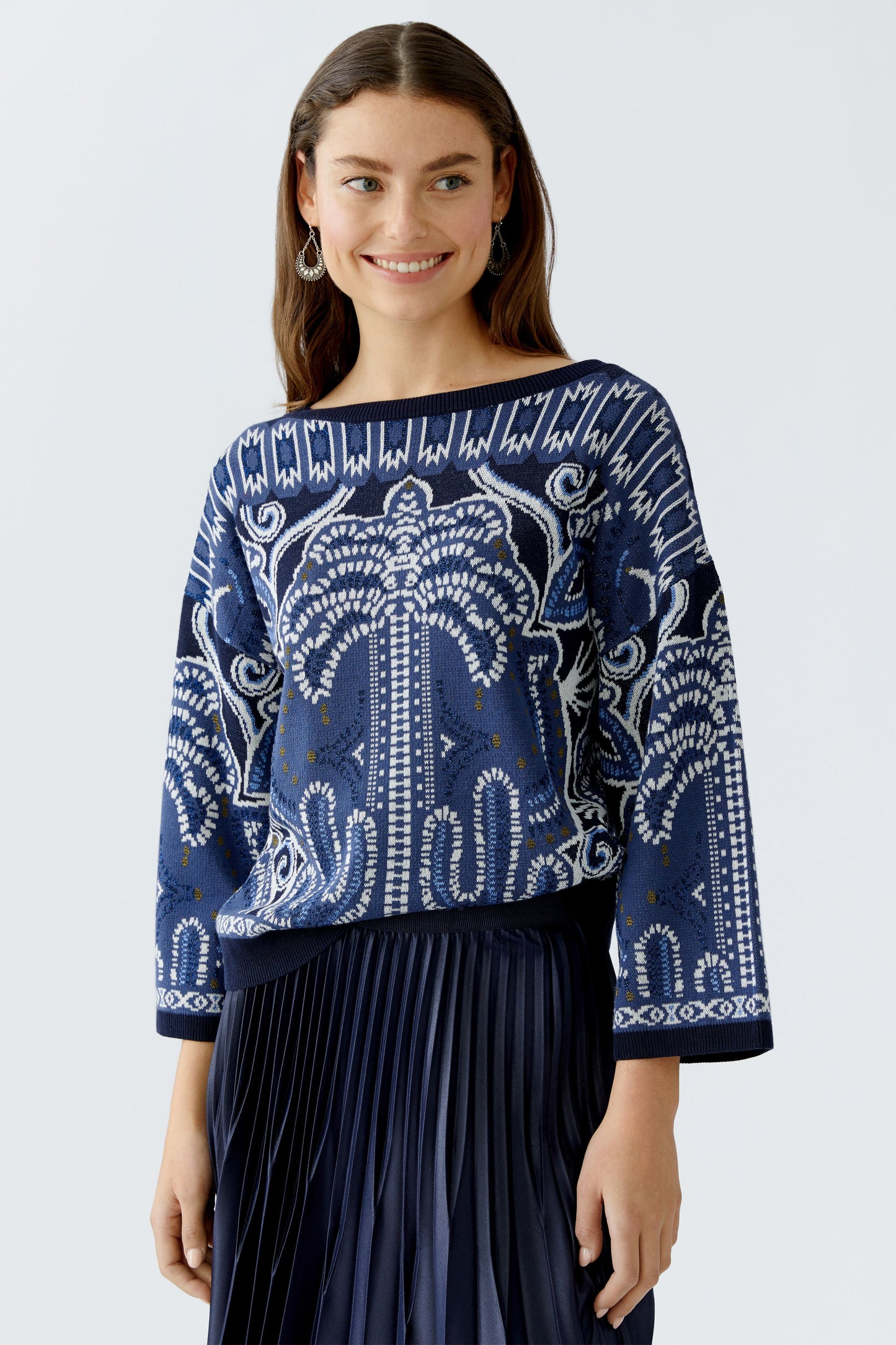 Oui Blue/Cream Sweater 94262
