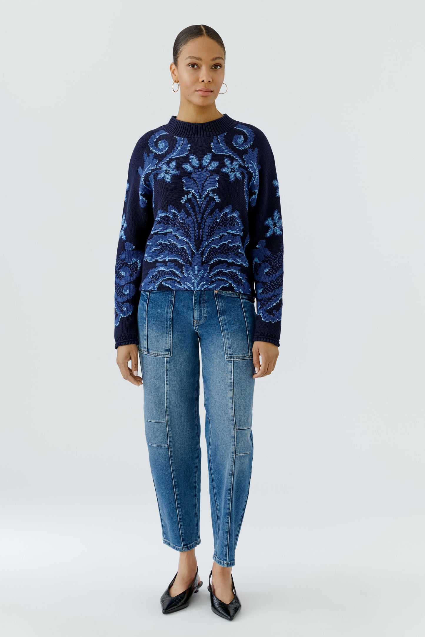 Oui Navy Paisley Sweater 98068