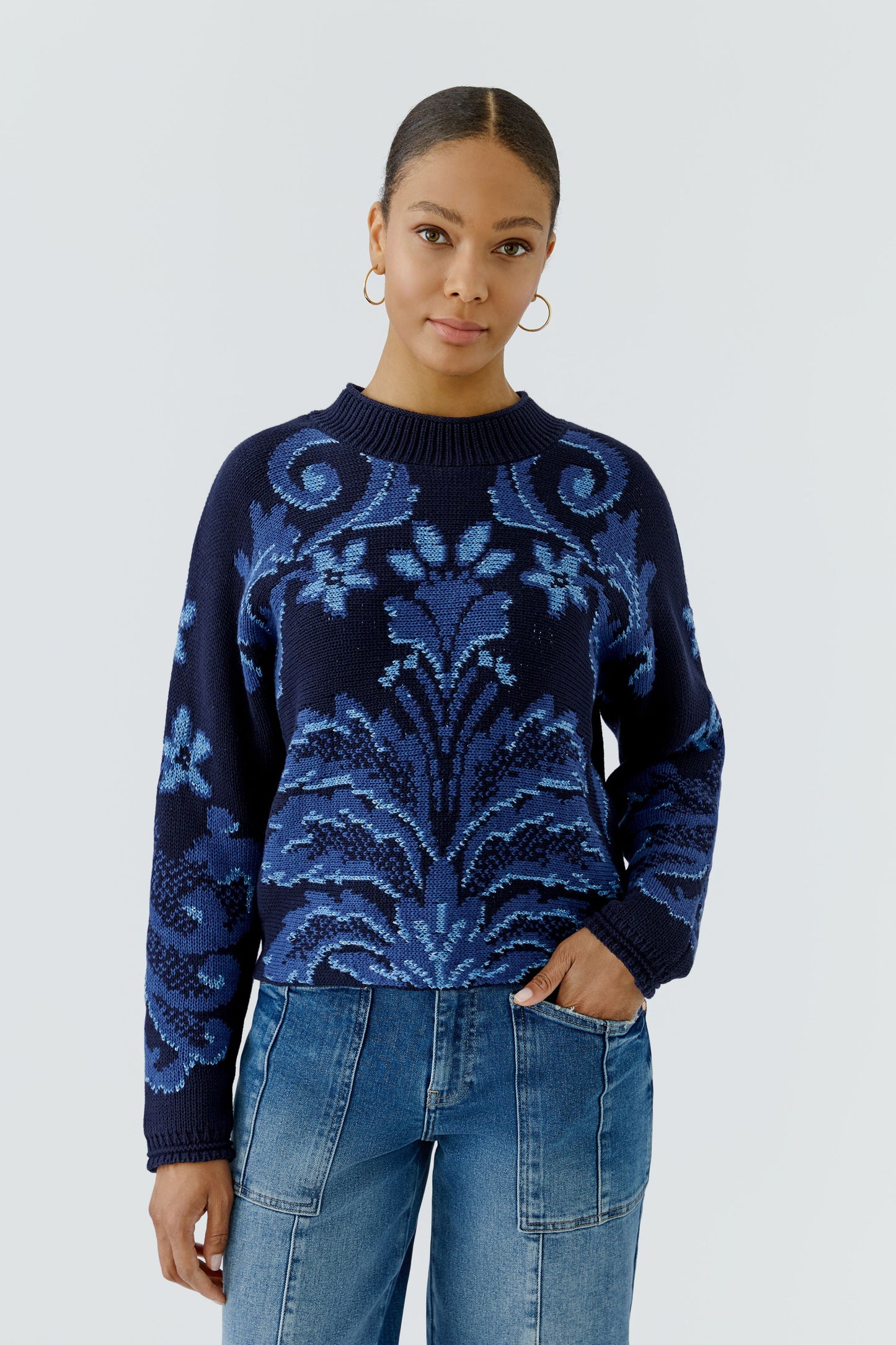 Oui Navy Paisley Sweater 98068
