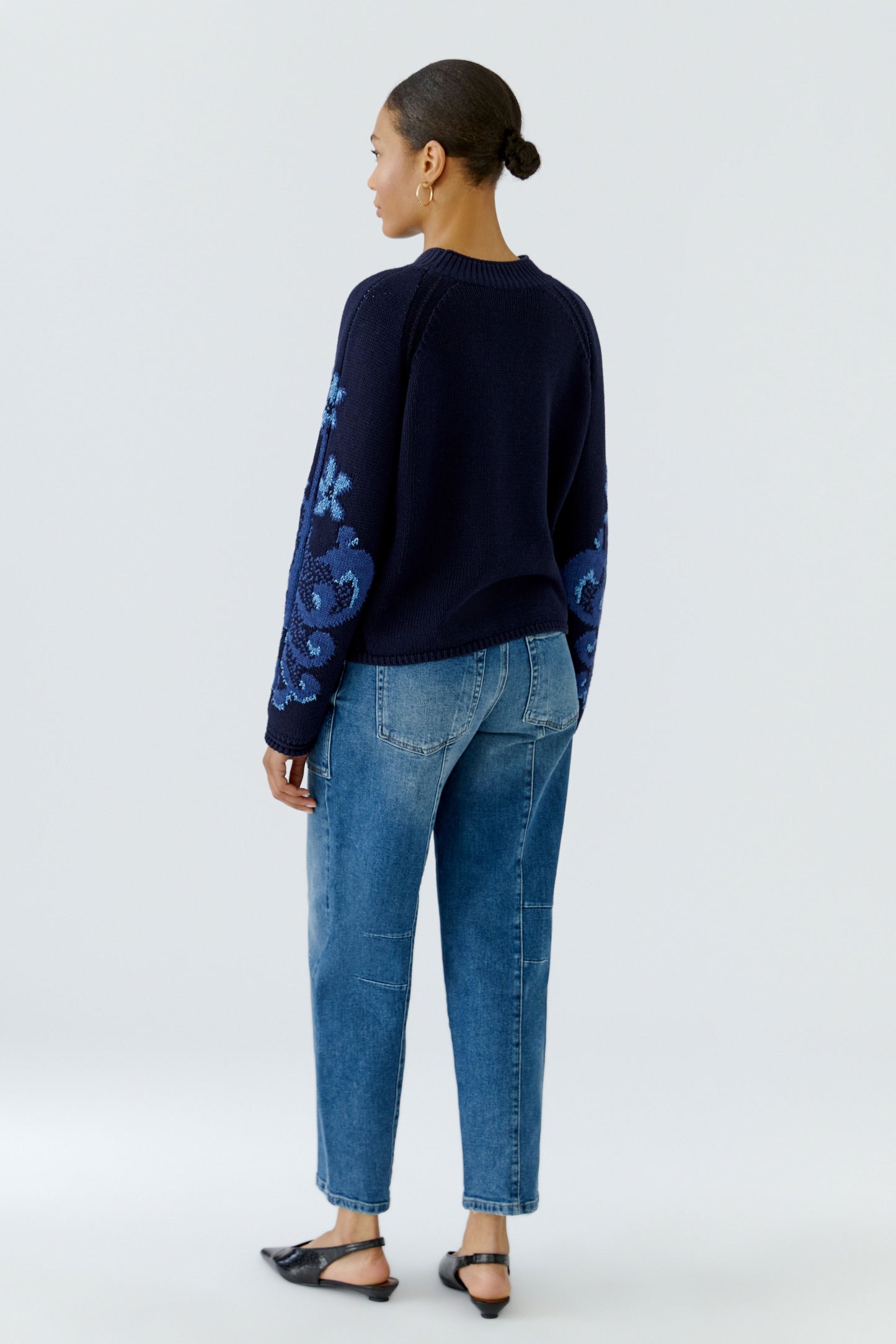 Oui Navy Paisley Sweater 98068