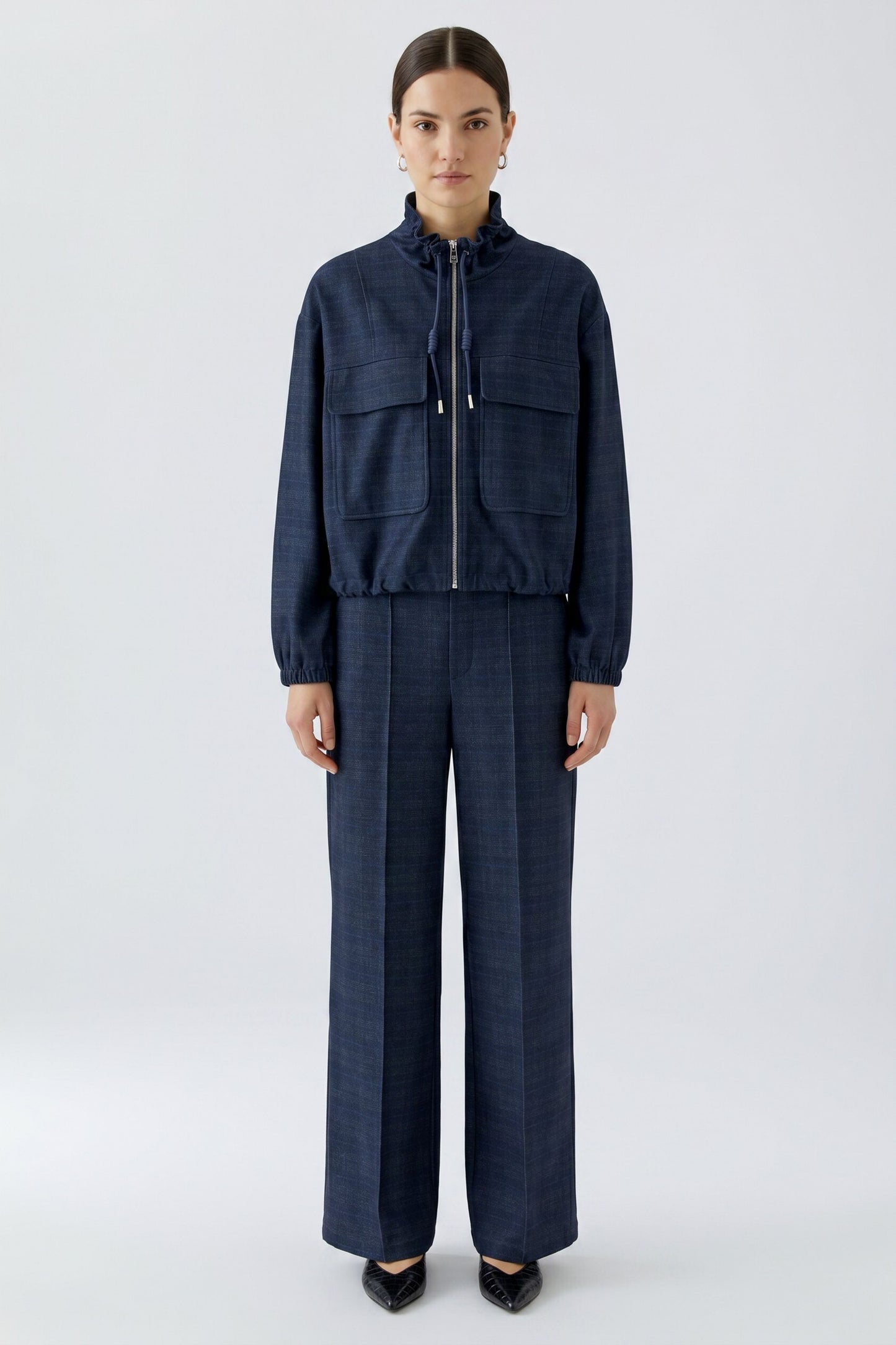 Oui Navy Check Trousers 99141