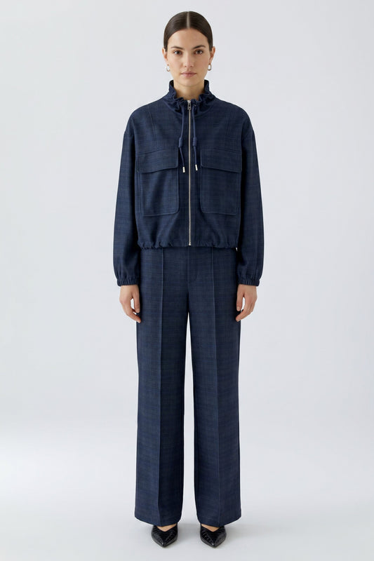 Oui Navy Check Trousers 99141