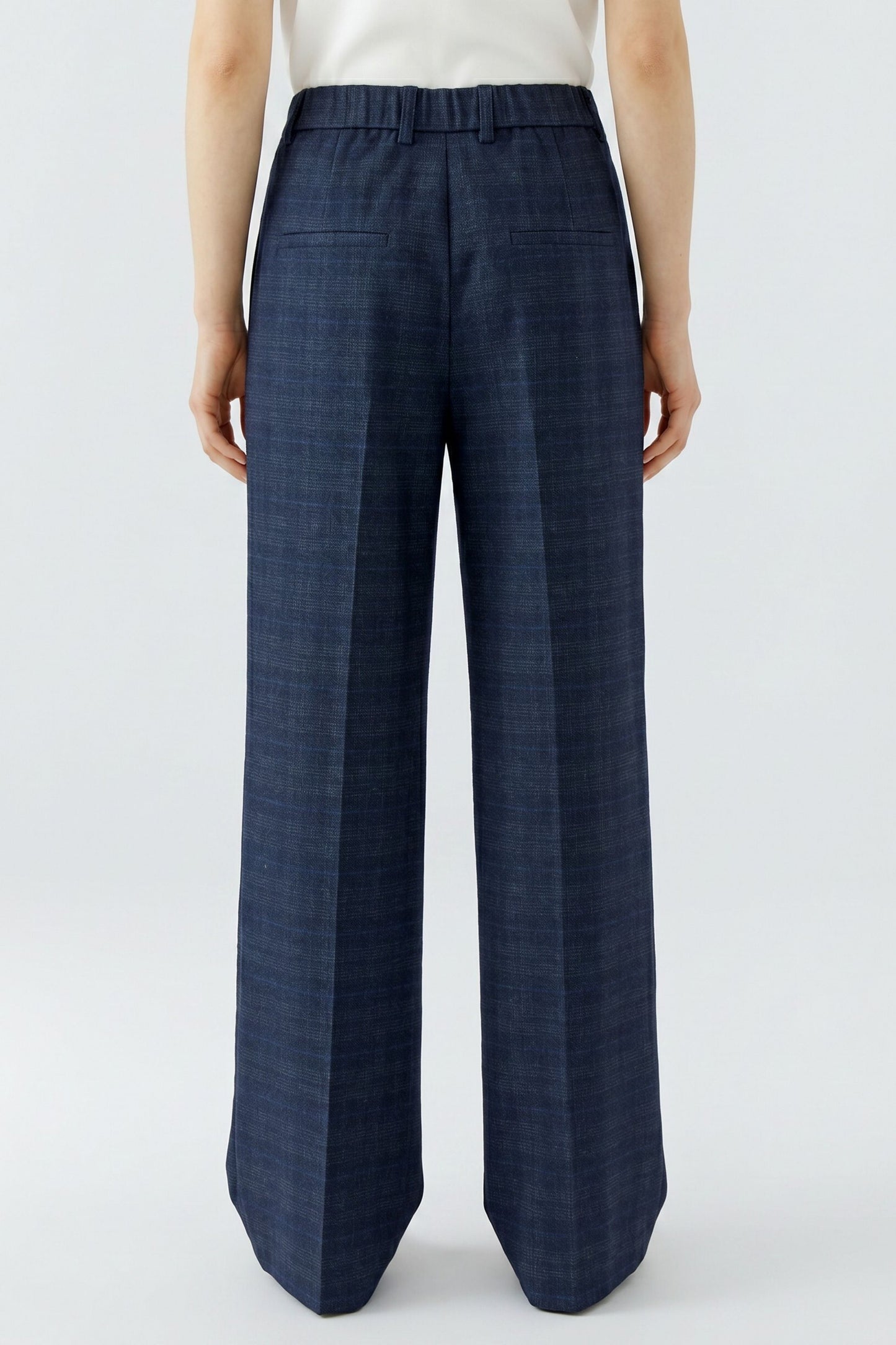 Oui Navy Check Trousers 99141