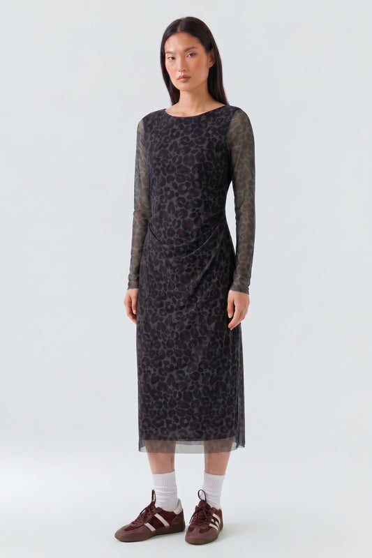 Oui Animal Print Mesh Dress 100341