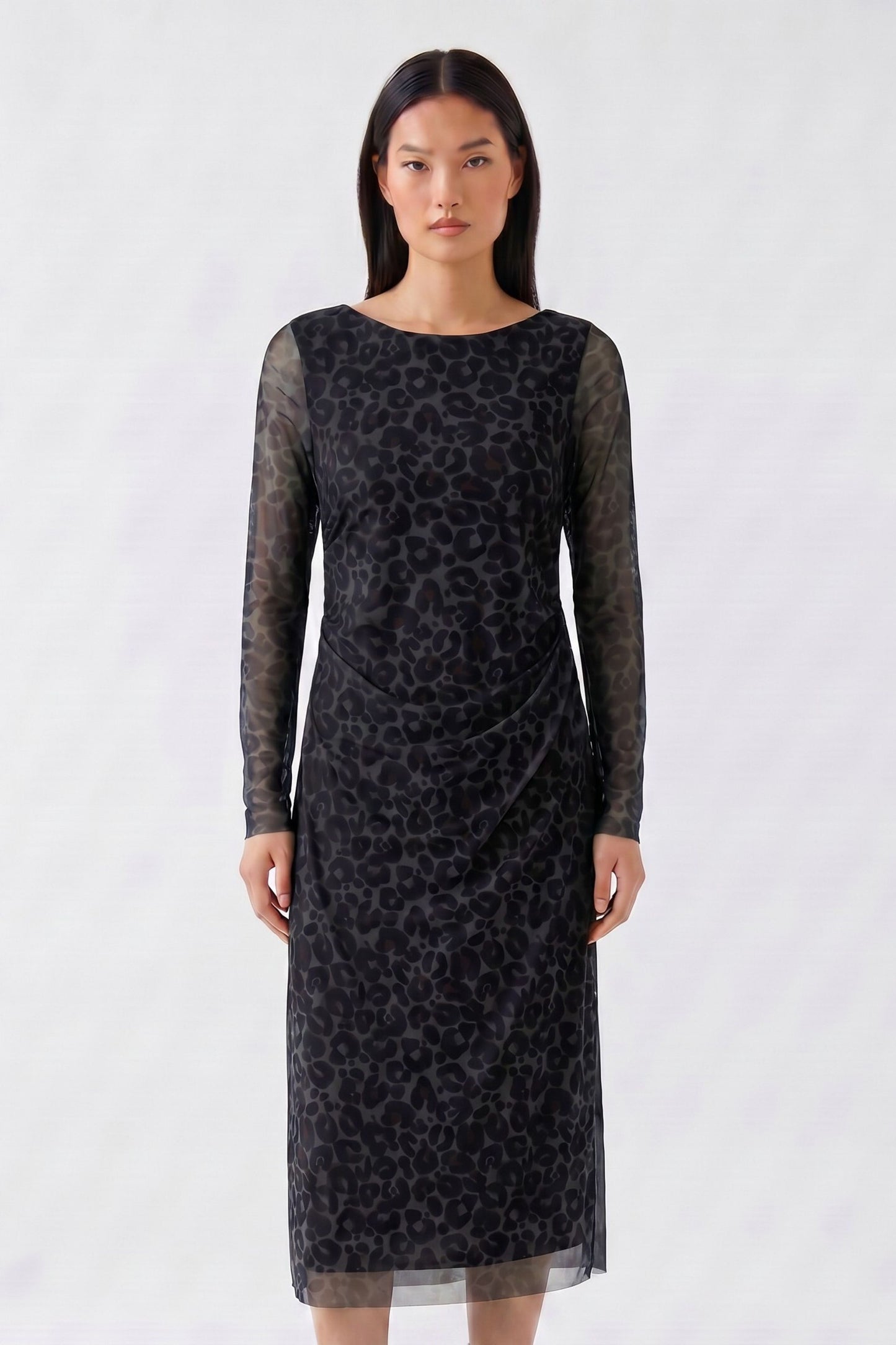 Oui Animal Print Mesh Dress 100341