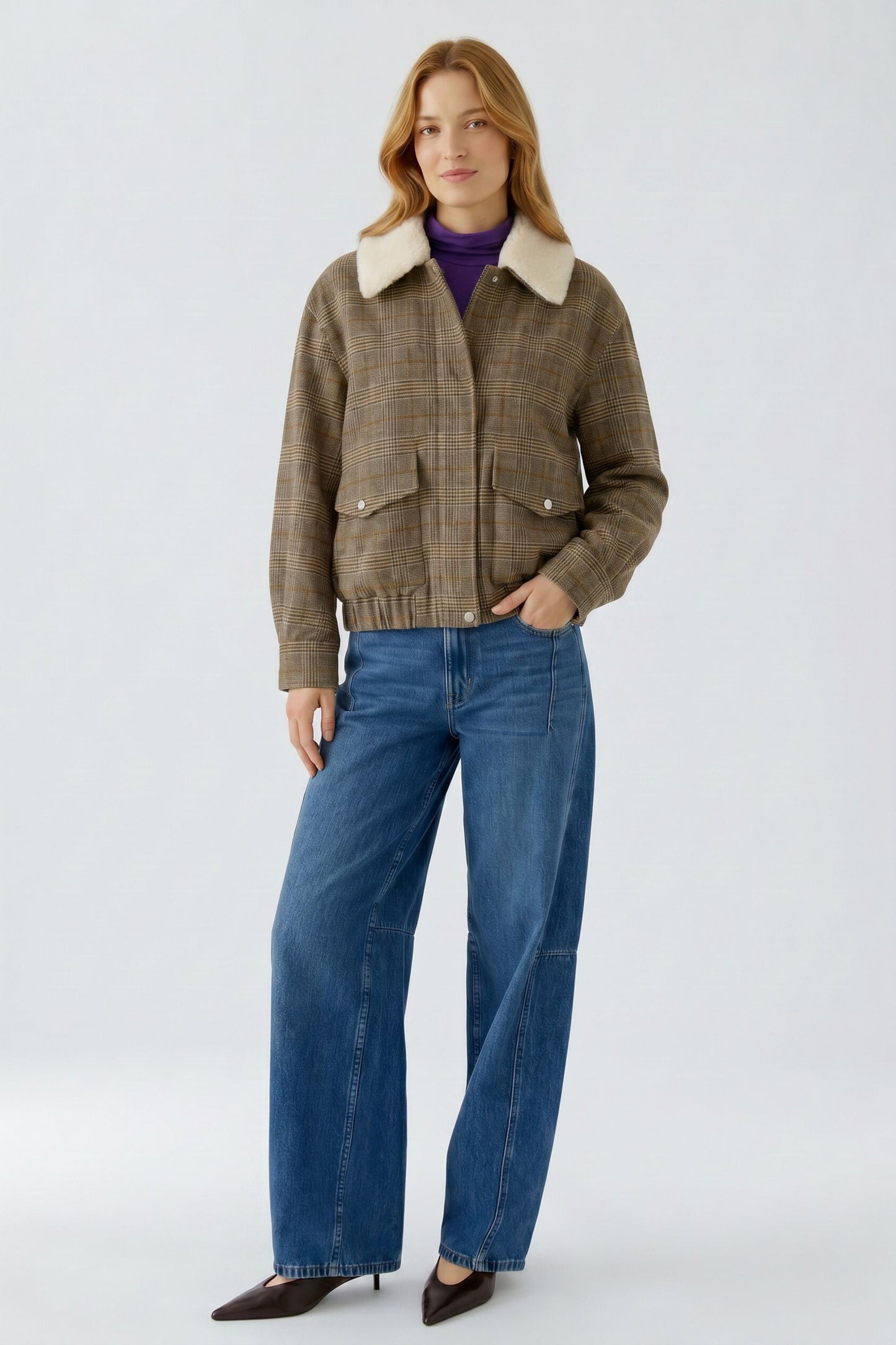 Oui Check Bomber Jacket 98945