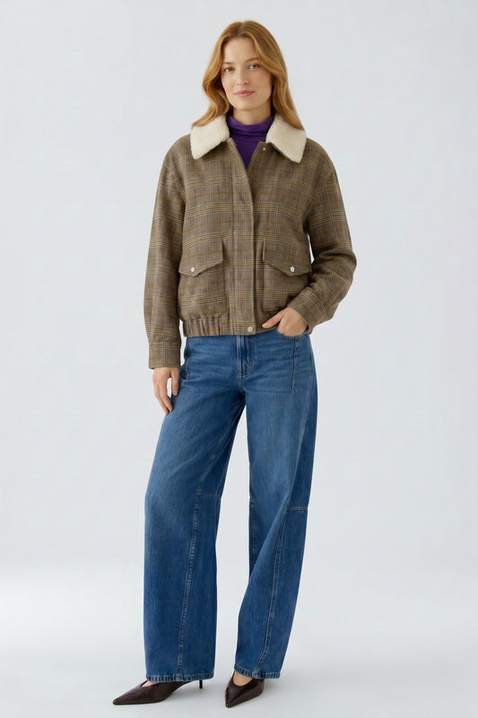 Oui Check Bomber Jacket 98945