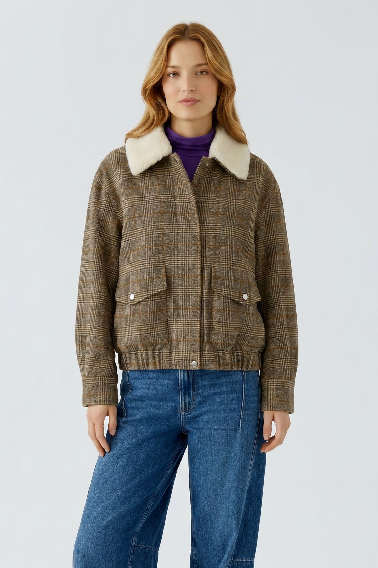 Oui Check Bomber Jacket 98945