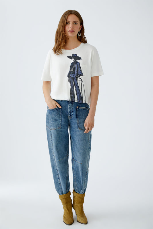 Oui Off White/Blue T-Shirt 94212