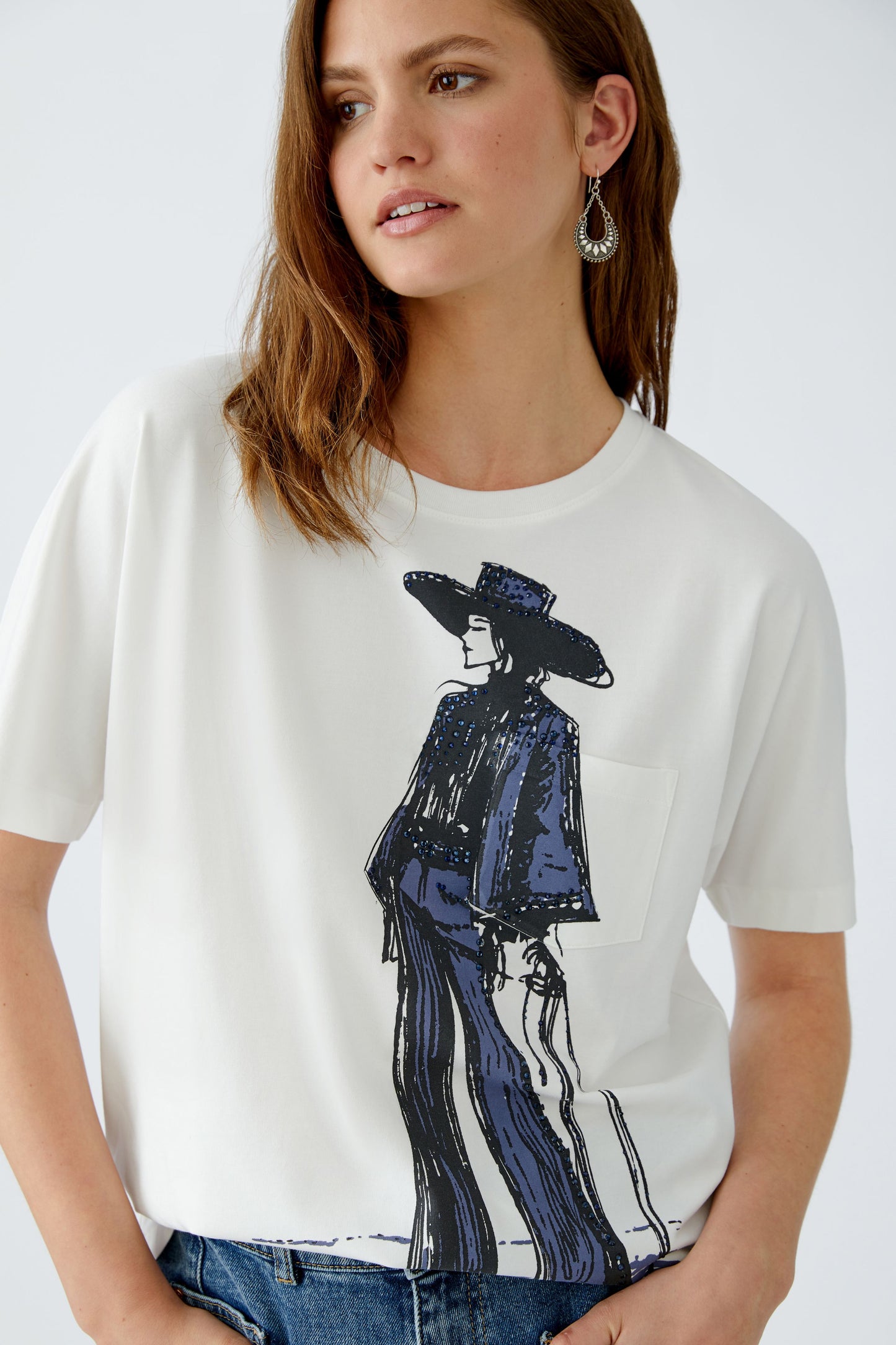 Oui Off White/Blue T-Shirt 94212
