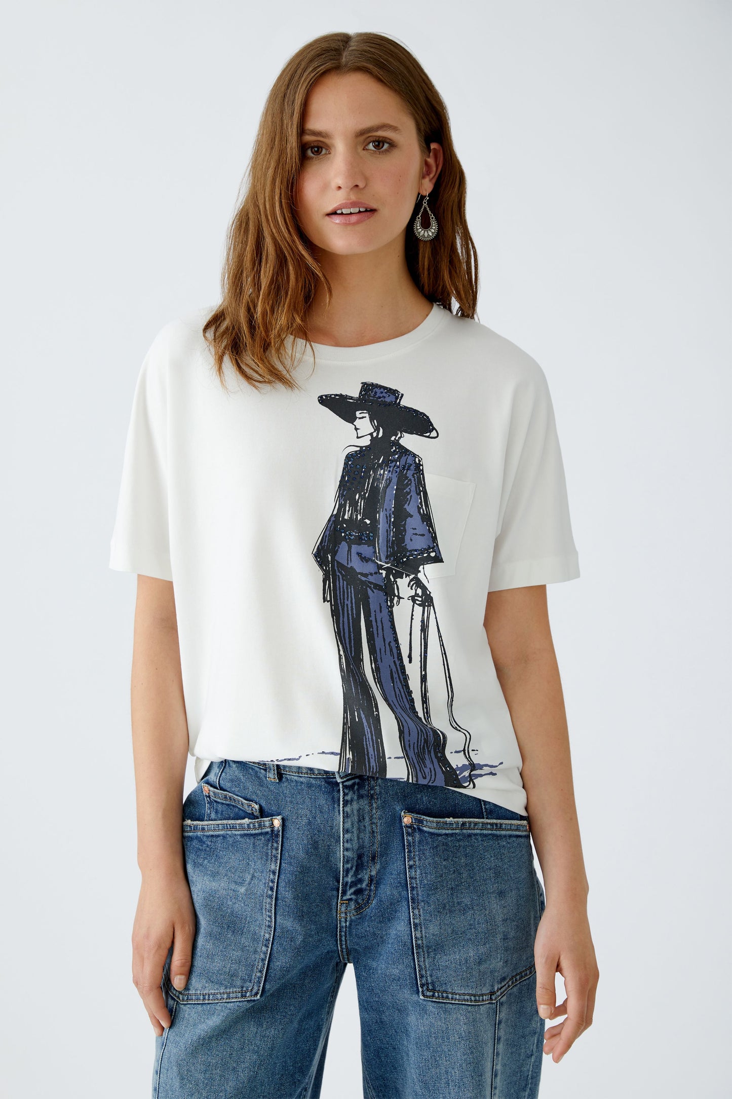 Oui Off White/Blue T-Shirt 94212