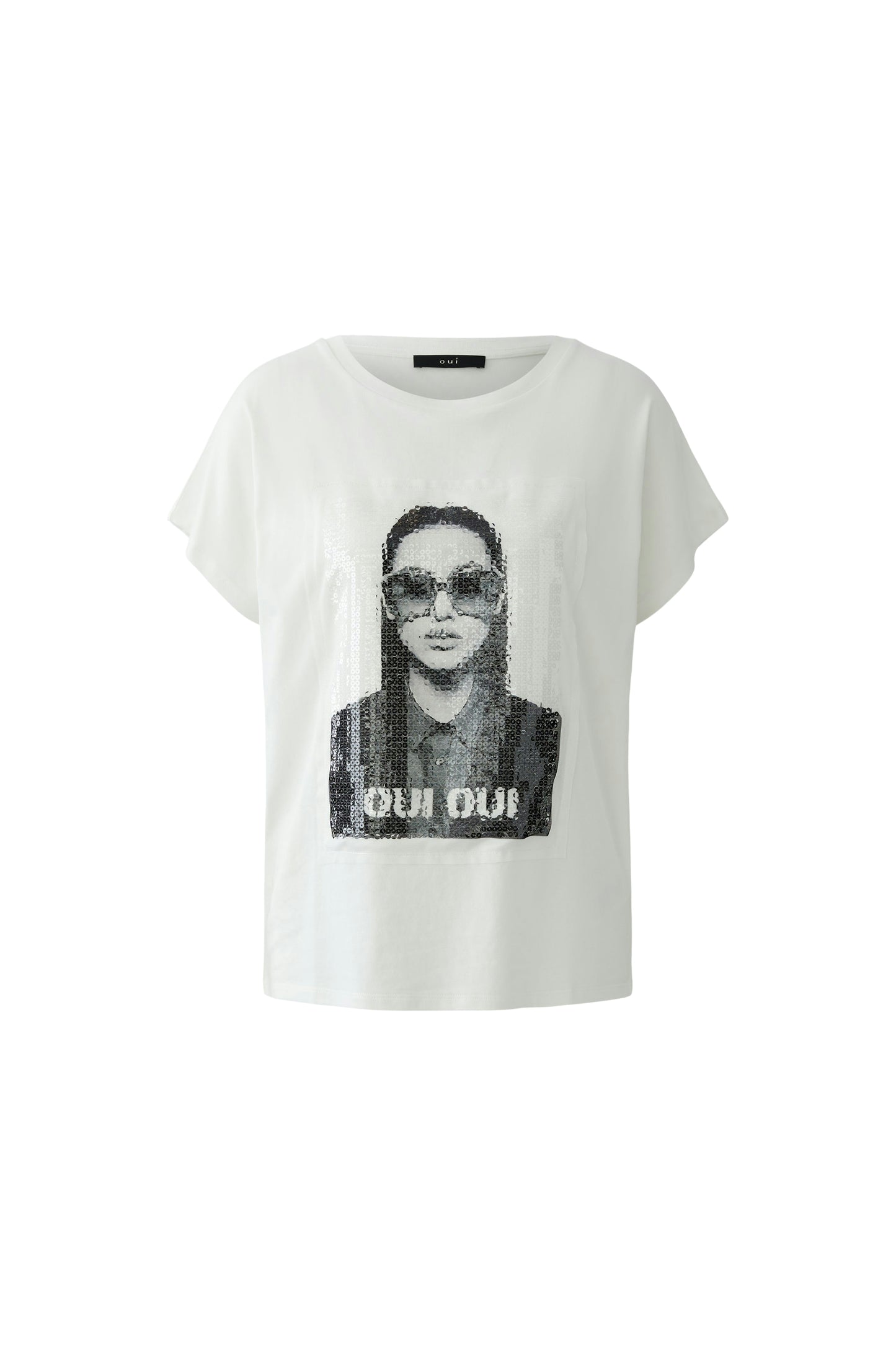 Oui White Sequin T-Shirt 98729