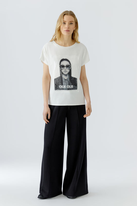 Oui White Sequin T-Shirt 98729